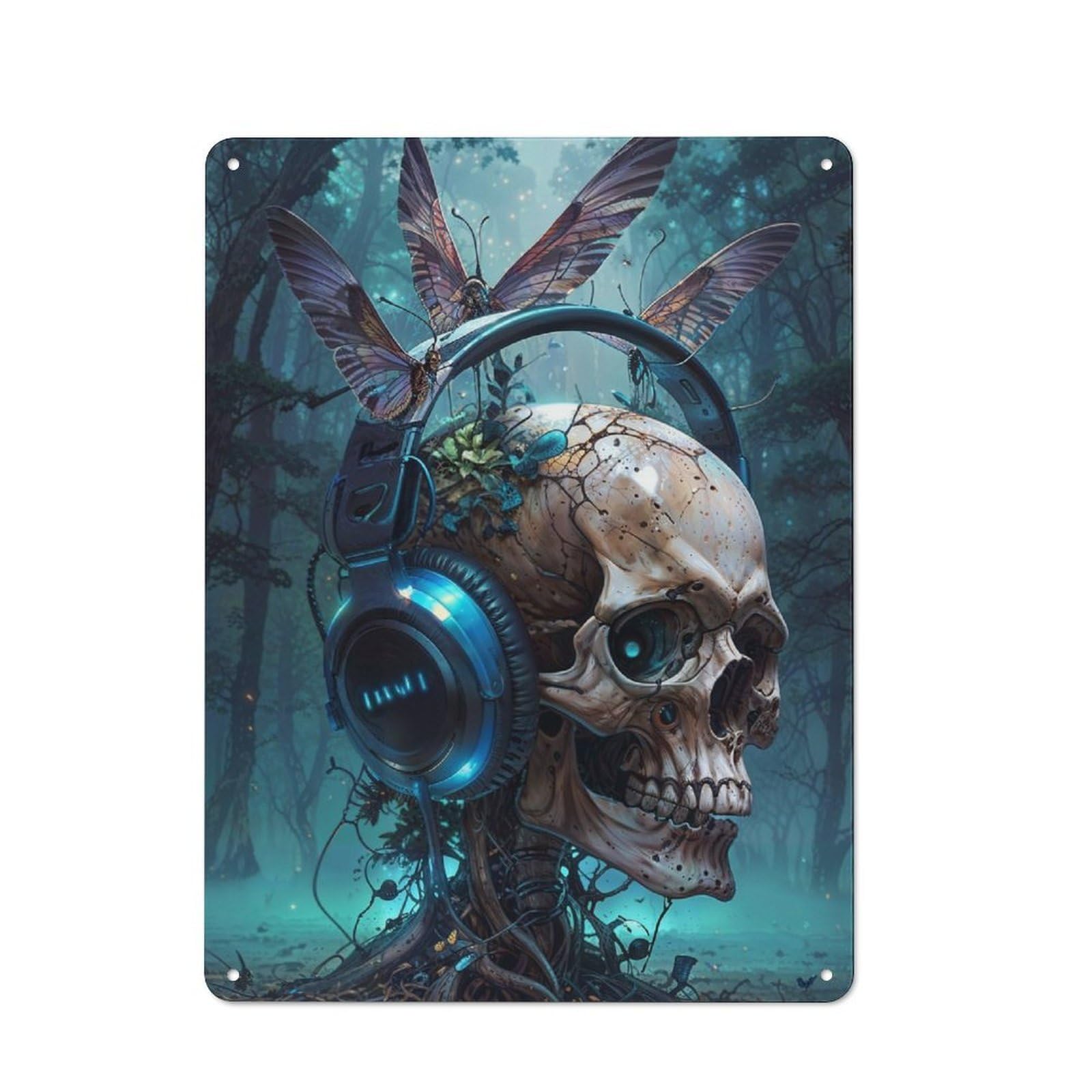 Junmoney Death Moth Skull Music Retro Metal Wall Sign 40X30cm With For Pub Or Café, A Housewarming Gift For Hospitality Wall Decor Collectors