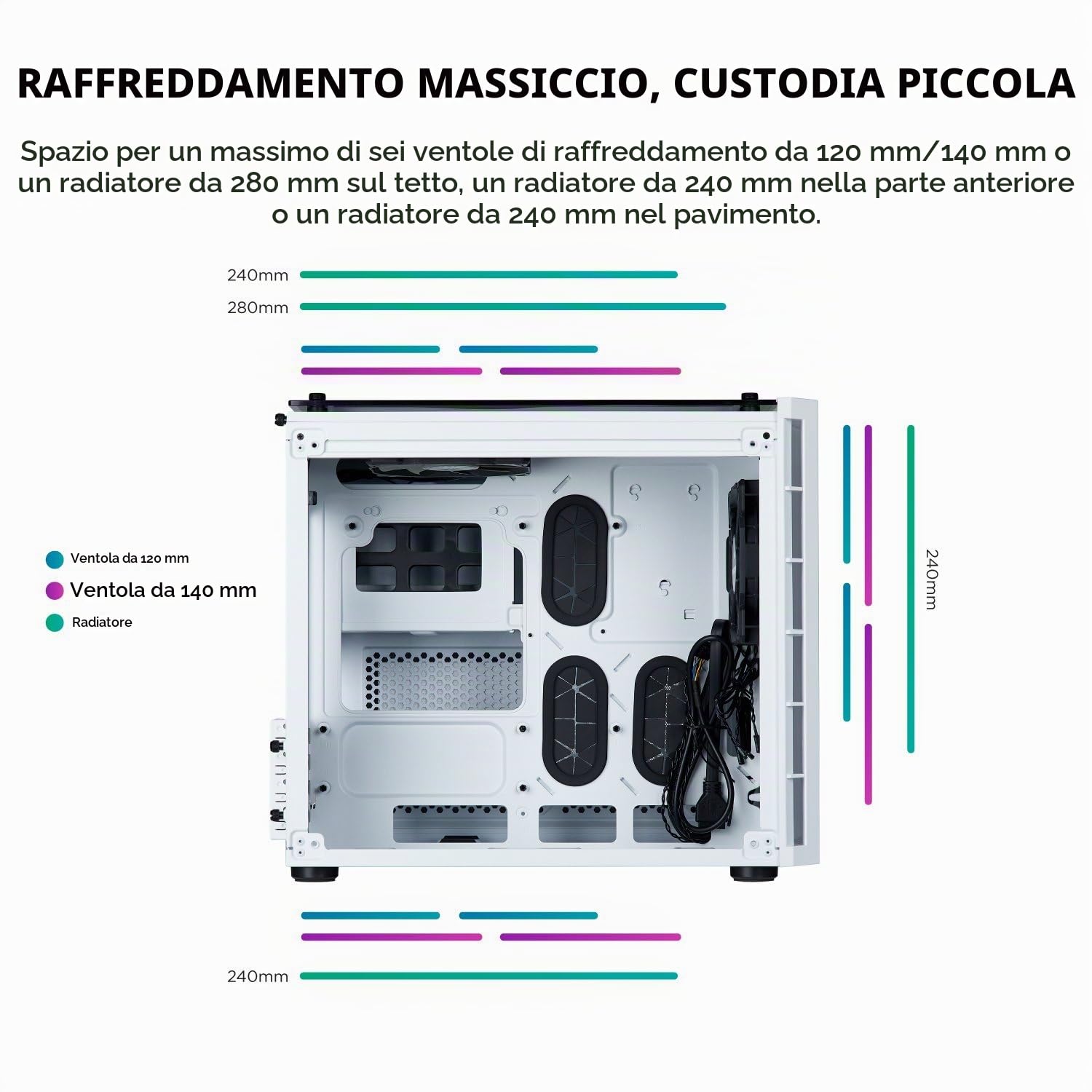 Corsair Crystal 280X Case da Gaming, Micro ATX Vetro Temperato, Bianco