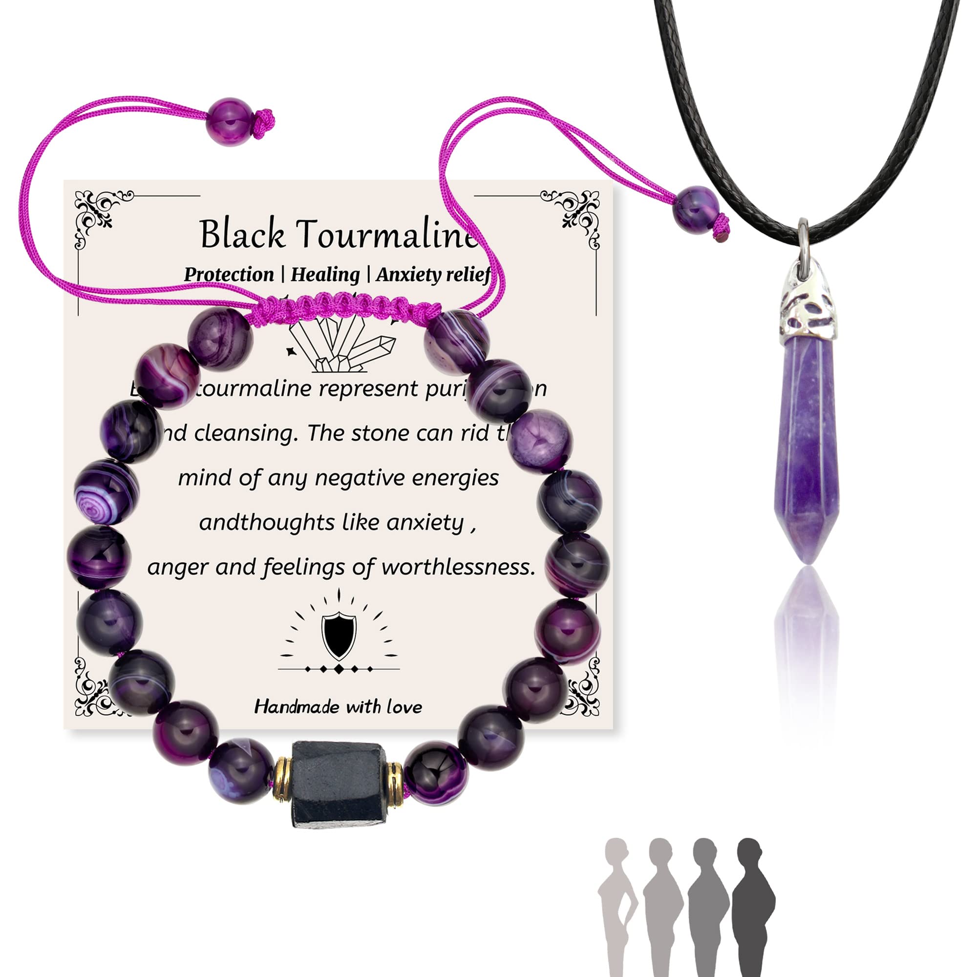 LINY Triple Protection Bracelet - Natural Stone Beads Healing Energy Bracelet Adjustable Braid Rope Tourmaline Bracelet for Women