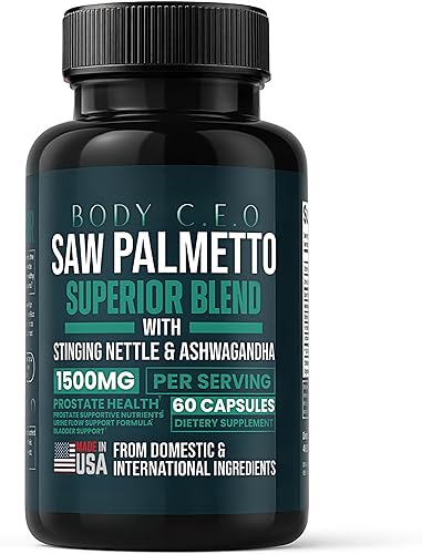 Palmetto para próstata superior para hombres, ortiga, ashwagandha, licopeno, vejiga y alivio urinario, suplemento de próstata, 60 cápsulas de