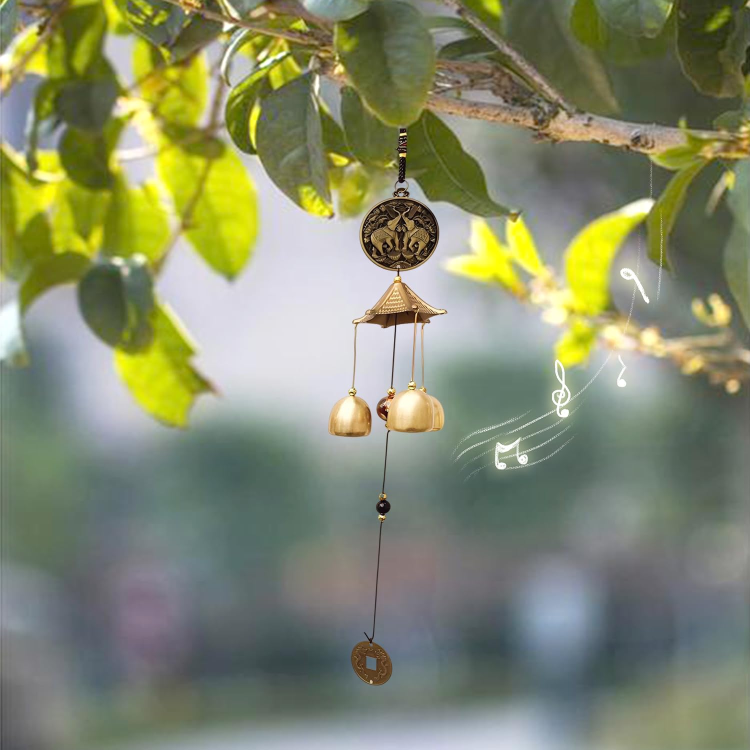 Campane A Vento 6 Tubi QMAHA - In Alluminio E Legno, Per Giardino O Terrazzo, Suono Armonioso