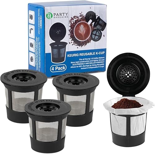 Party Bargains 4 filtros reutilizables para K-Cups  para cafeteras Keurig 1.0, filtros de café recargables de una sola taza de ajuste universal