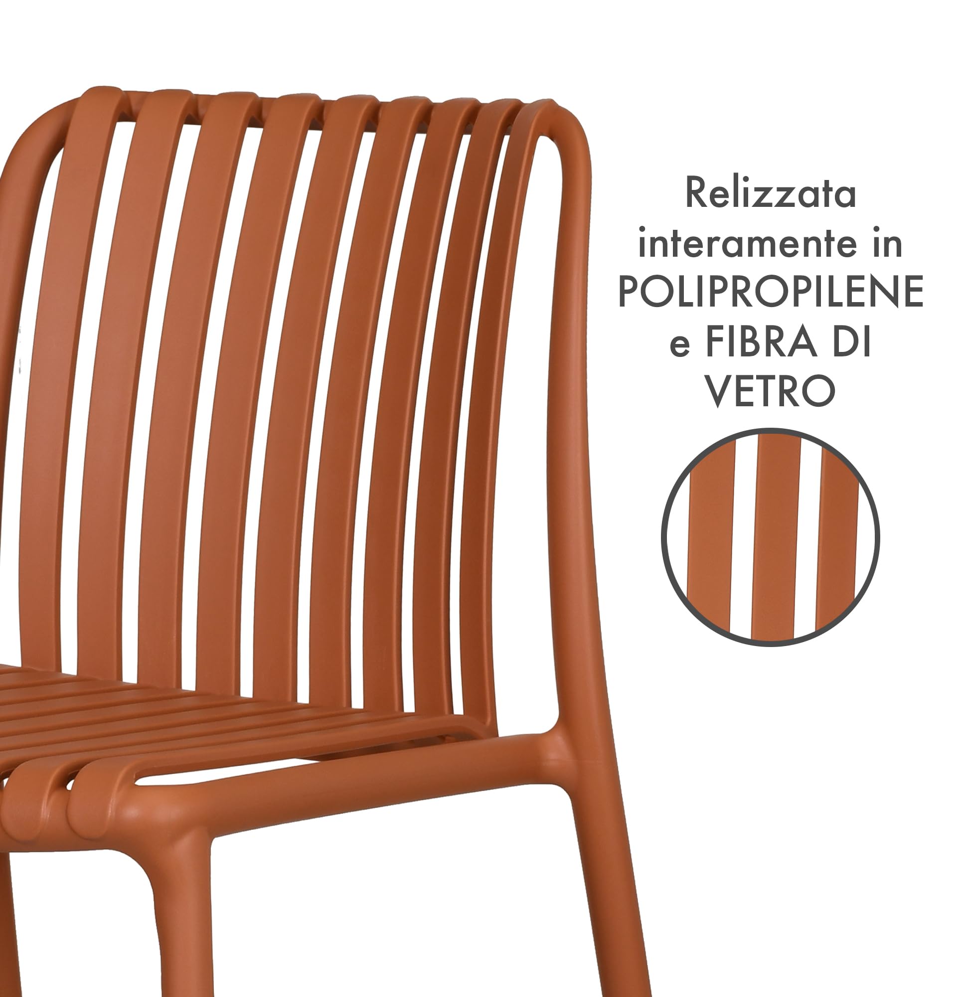 IlGruppone Set 4 Sedie in Polipropilene e Fibra di Vetro Sedia Cucina Trattamento UV Antiscolorimento Giardino Interno Esterno Moderne Robuste Resistenti Impilabili - Maya-Arancio