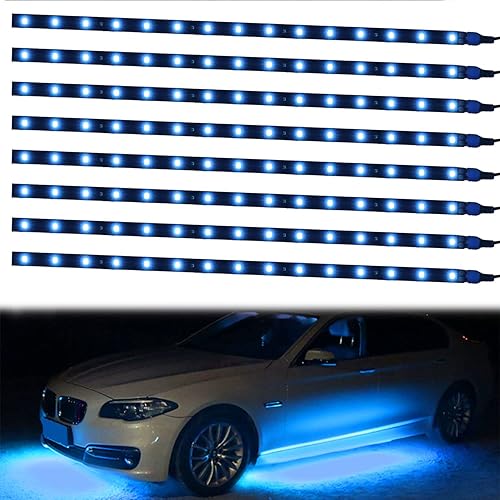 8 tiras flexibles XT AUTO con 15 luces LED en un largo de 12" y voltaje de 12 V. Producto impermeable, apto para el interior y exterior del auto o