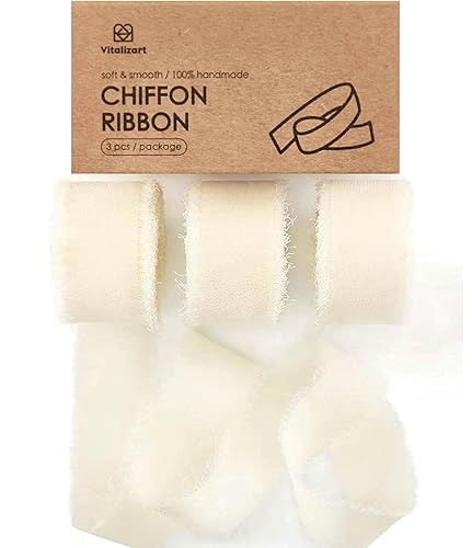 Vitalizart Ivory White Chiffon Silk Ribbon 1" x 21 Yd