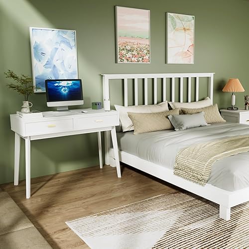 Miniatura 7 de Escritorio blanco con cajones, mesa de computadora para oficina en casa, escritorio de estudio para espacios pequeños, tocador de dormitorio,