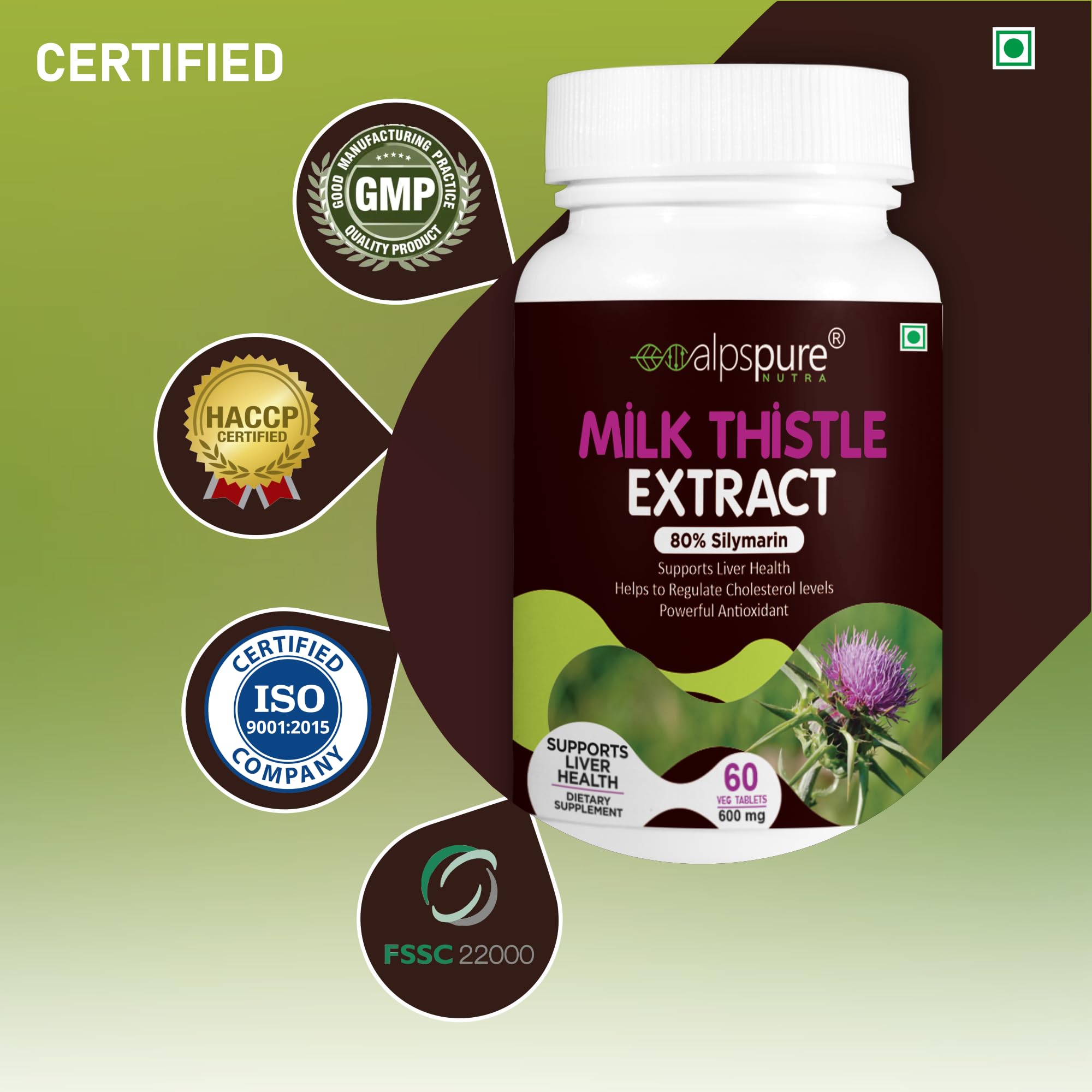 Alpspure Nutra Milk Thistle Extract Tablets -80% Silymarin | Liver Support & Detox Supplement (60 Tablets) Helps in Cleanse Liver for Men and Women pack of-1 - Image 6 thumbnail