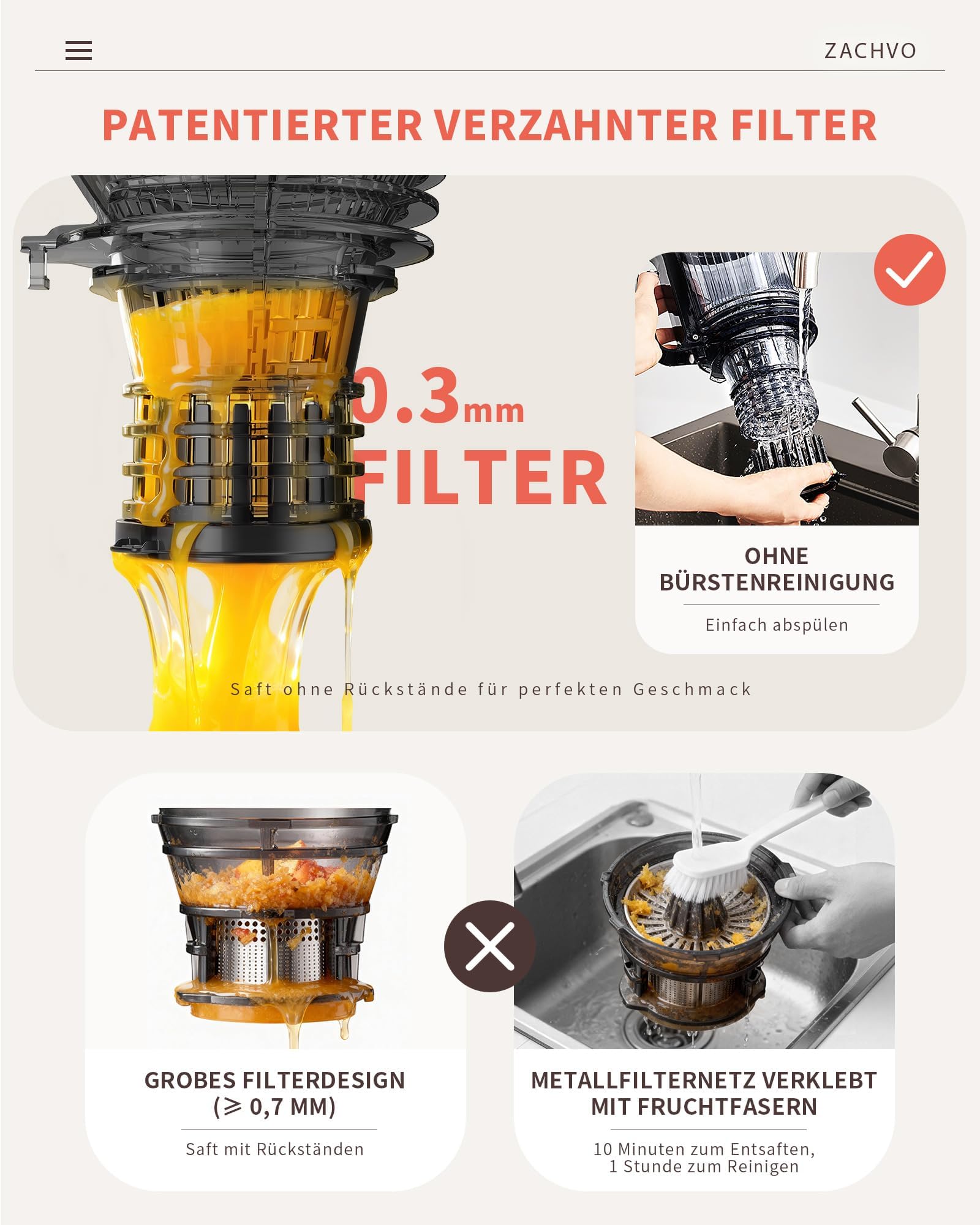 Exprimidor de verduras y frutas ganador de la prueba – Exprimidor lento con 130 mm extra ancho, tecnología de prensado en frío (300 W), alto rendimiento de zumo, silencioso y fácil de limpiar
