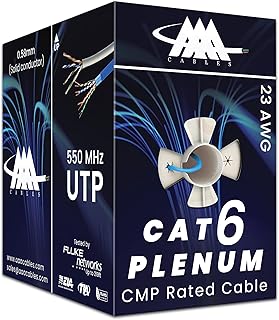 AAA CMP Cat6 Plenum Cable 1000ft | 0.58MM Solid Conductor | DTX-1800 Fluke Test Passed | 23AWG Ethernet Plenum Cat 6 Cable | UTP Unshielded Twisted Pair | 550MHz Blue Cat 6 Plenum Cable