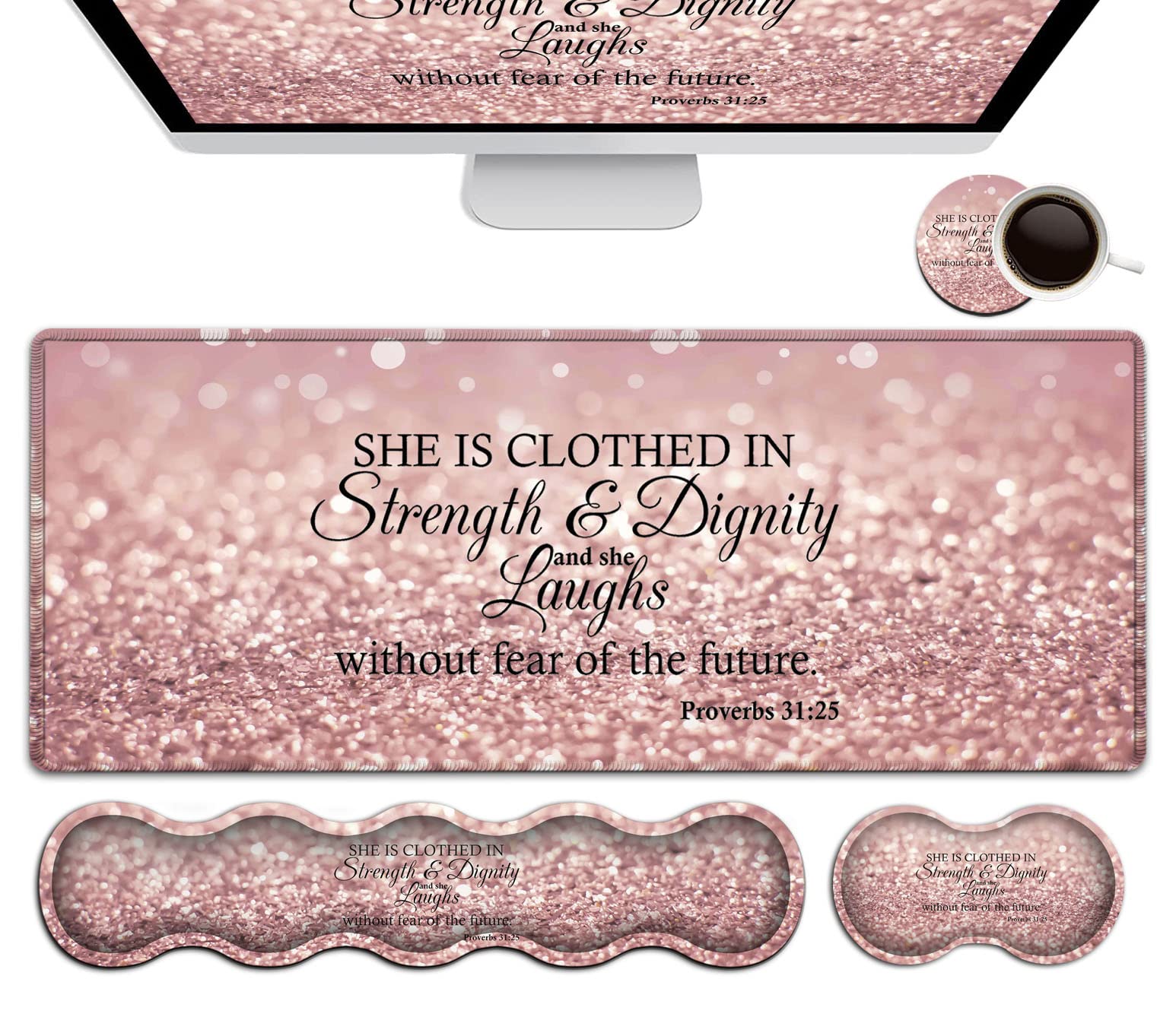 Keyboard Mouse Pad Set Extended Gaming Mouse Pad Memory Foam Keyboard Wrist Rest Support Proverbs 31 25 Bible