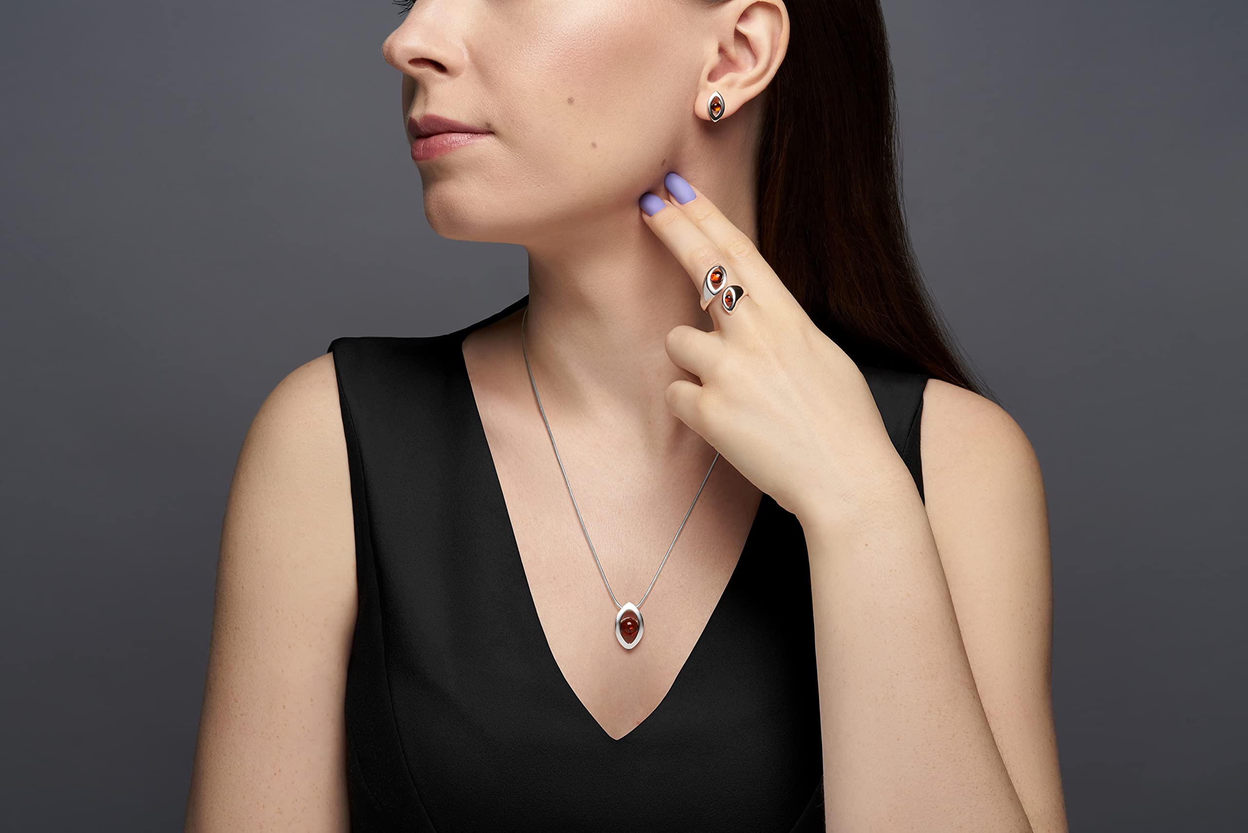Copal Anillo Ajustable De Plata 925 Con Elementos De Ámbar En Forma De Gota