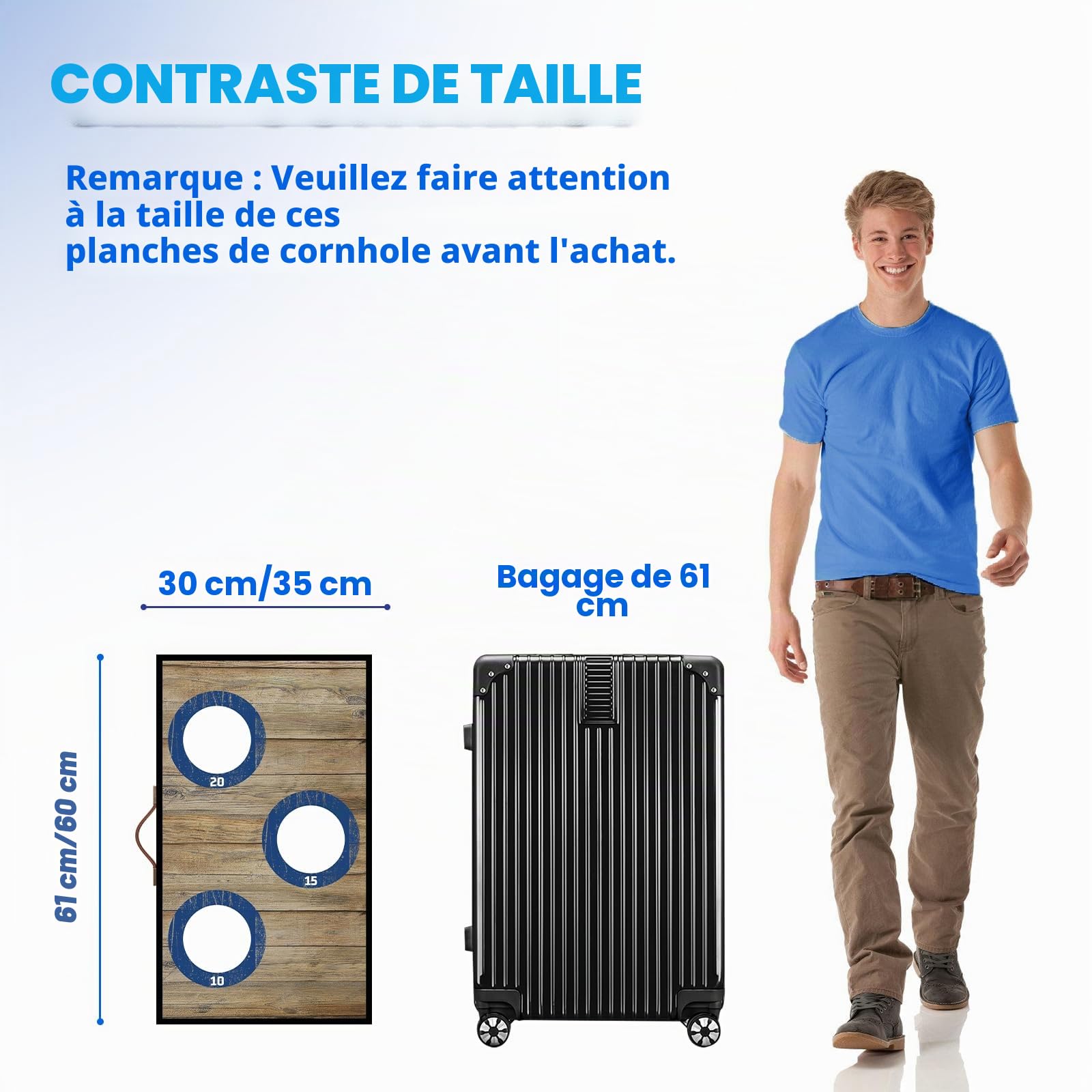 NZQXJXZ Cornhole Jeu Complet, 60 x 35cm Planches à Trous de Maïs de Qualité | Supérieure en Bois Massif avec 6 Poufs et un Sac de Transport, Ensemble de Jeu de Lancer de Maïs pour Famille et Adultes