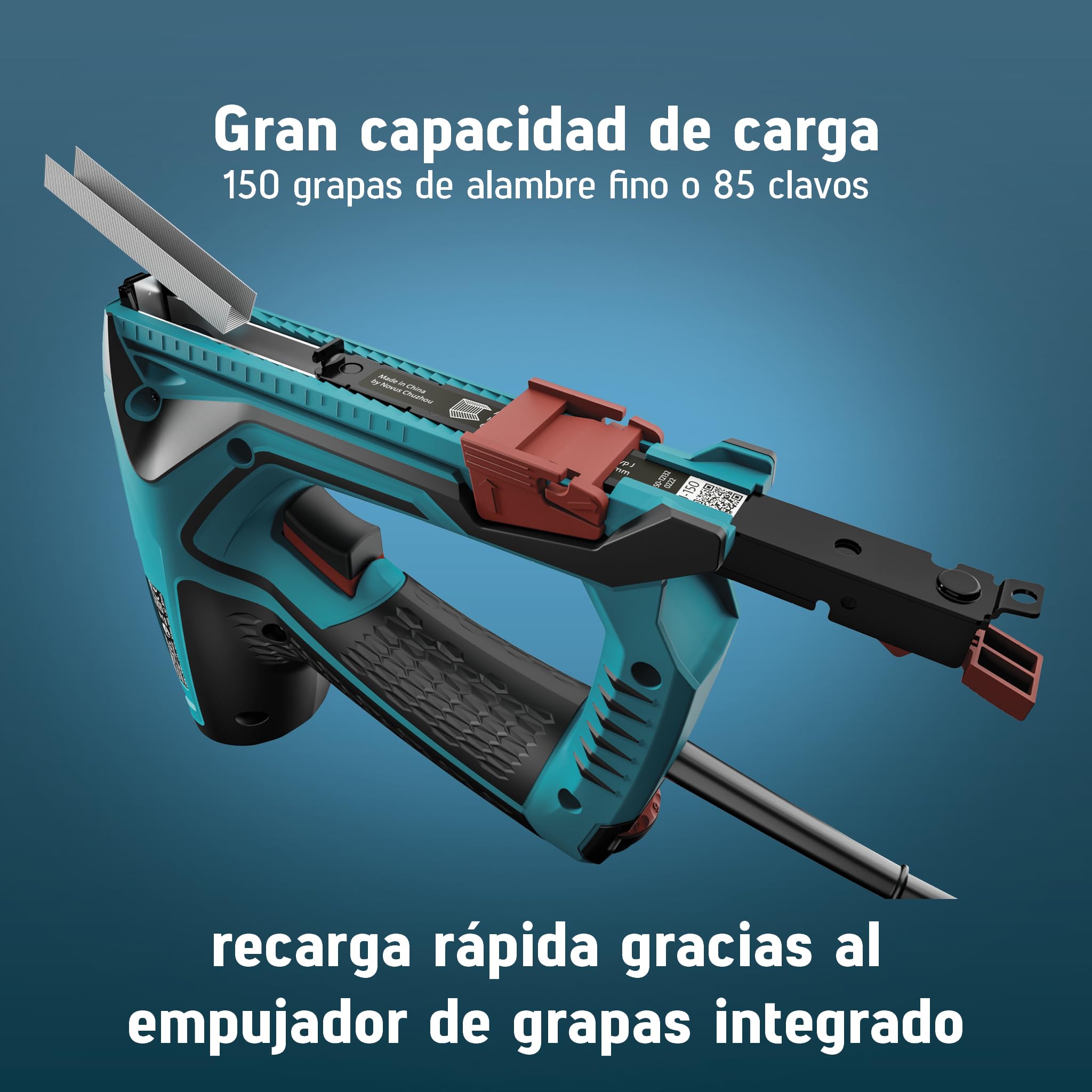 NOVUS TOOLS Juego de grapadora eléctrica J-150 con 1800 grapas, grapadora profesional y pistola de clavos con regulación de la fuerza de impacto, tope de distancia y mecanismo de carga inferior