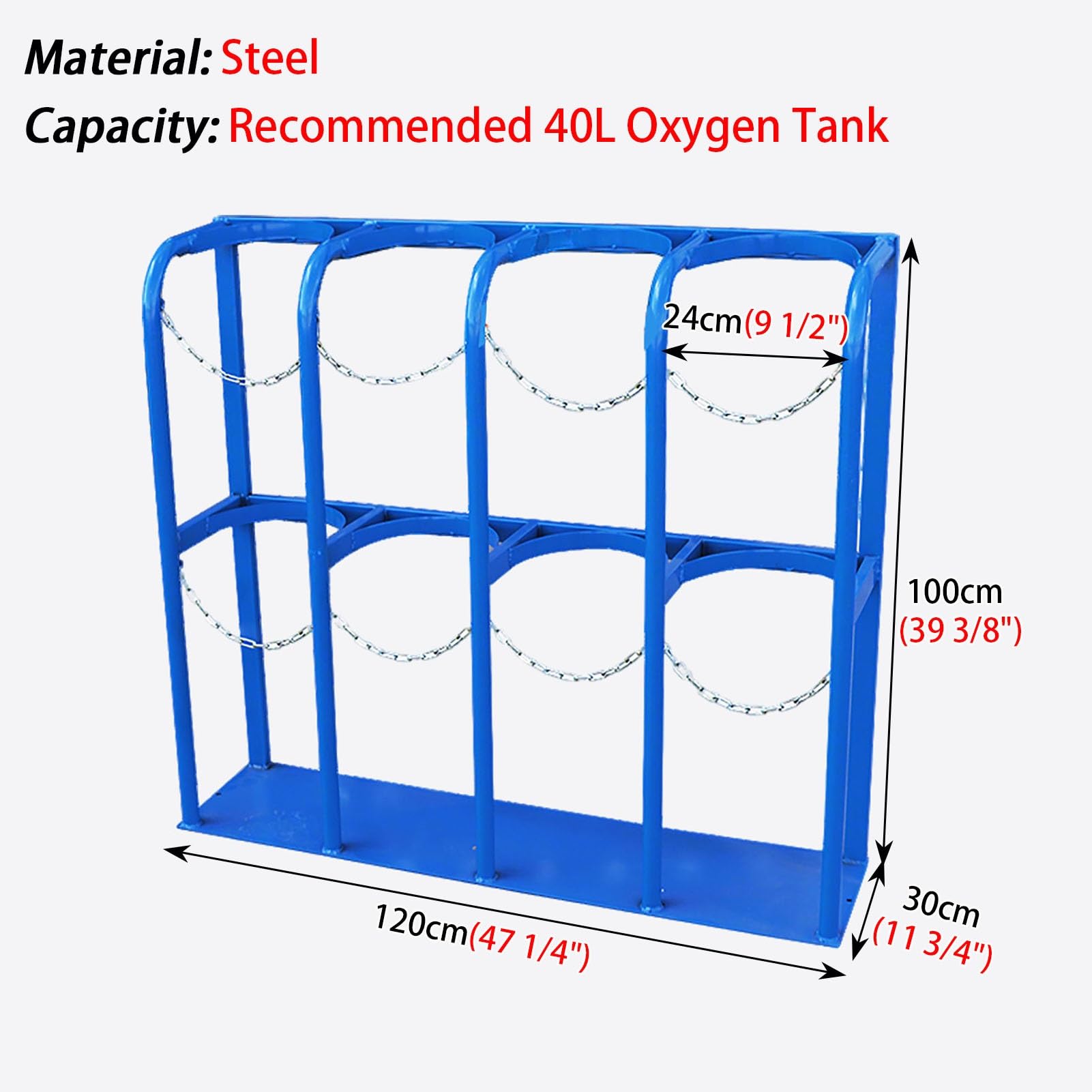 Soporte de cilindro de oxígeno para hospital, soporte reforzado para botellas de gas médico, soporte antivuelco para un transporte seguro de oxígeno, diámetro 24 cm, longitud 90 cm