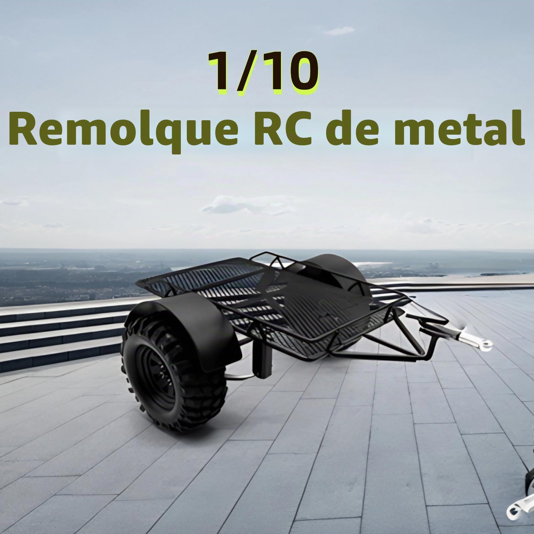 Remolque RC 1/10, tolva de remolque de coche RC de metal negro con dos neumáticos, kit de metal resistente para Axial SCX10 D90 TRX4 1/10 piezas de bricolaje