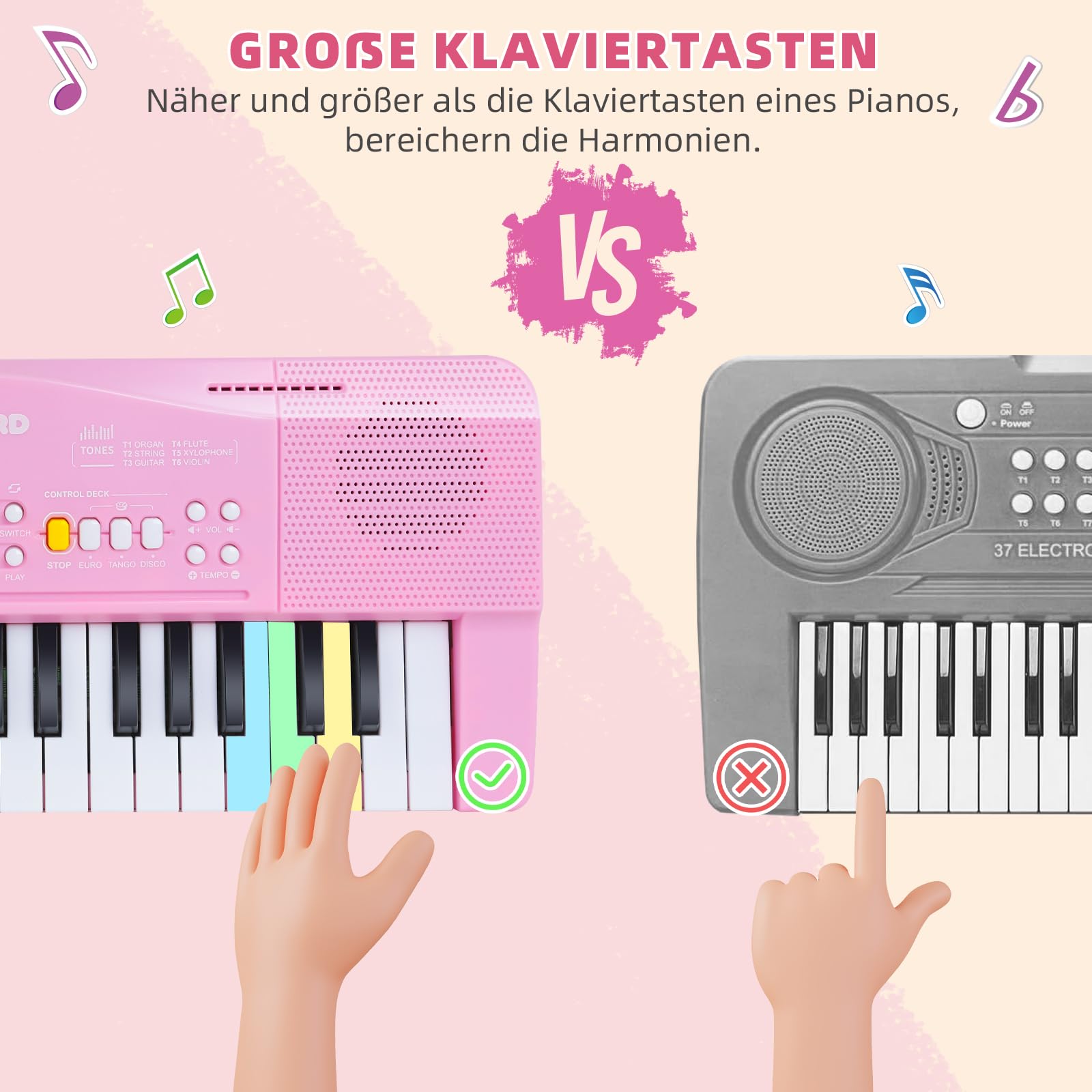 Pianola Bambini Tastiera 37 Tasti, Musicale Elettronica Tastiera con Microfono, Pianola per Bambini Portatile Multifunzione, Music Giocattolo Educativo Regalo per Ragazzi Ragazze 3+Anni