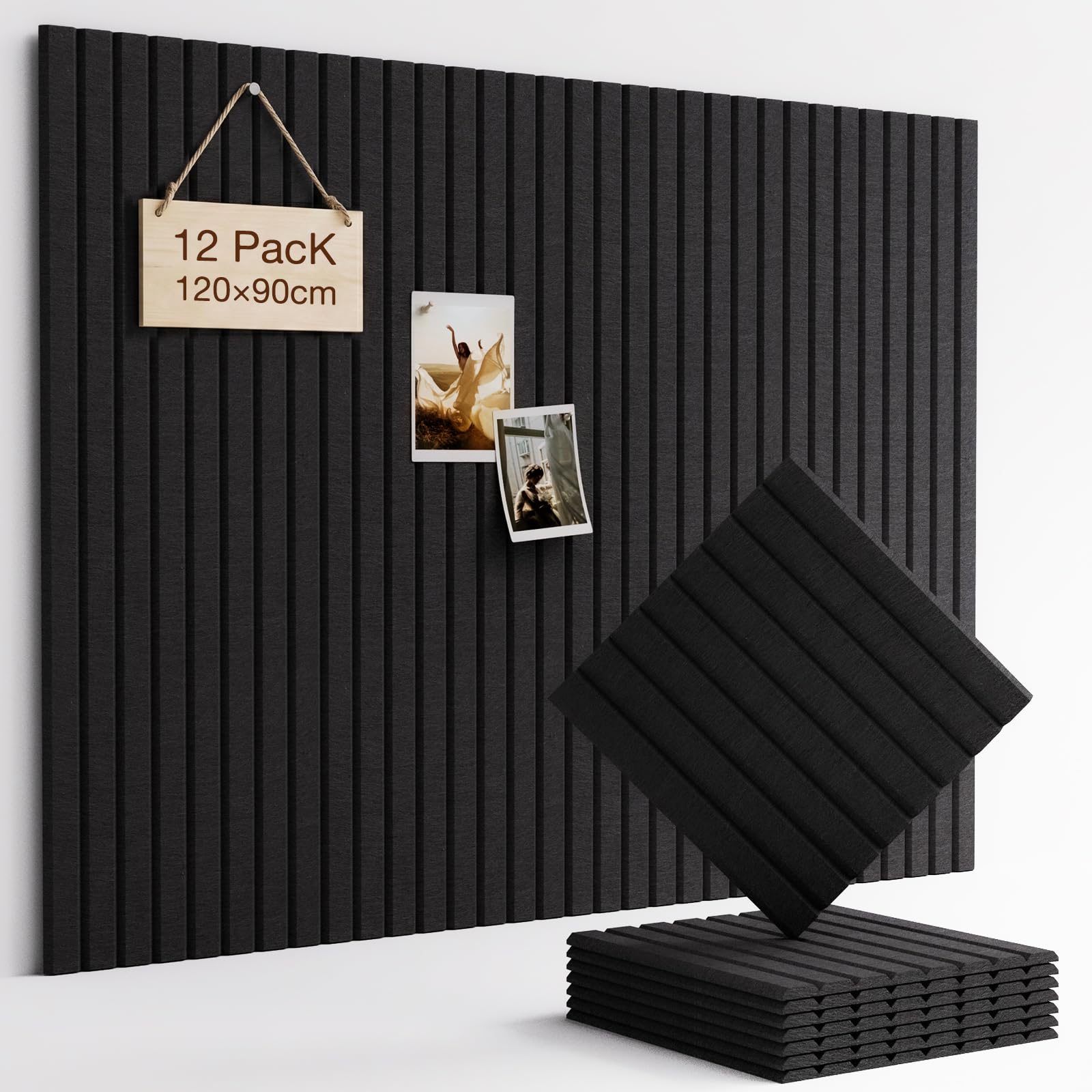Woovio Cork Board 120×90cm Wall Pin Board with 60 Adhesive Tabs Black