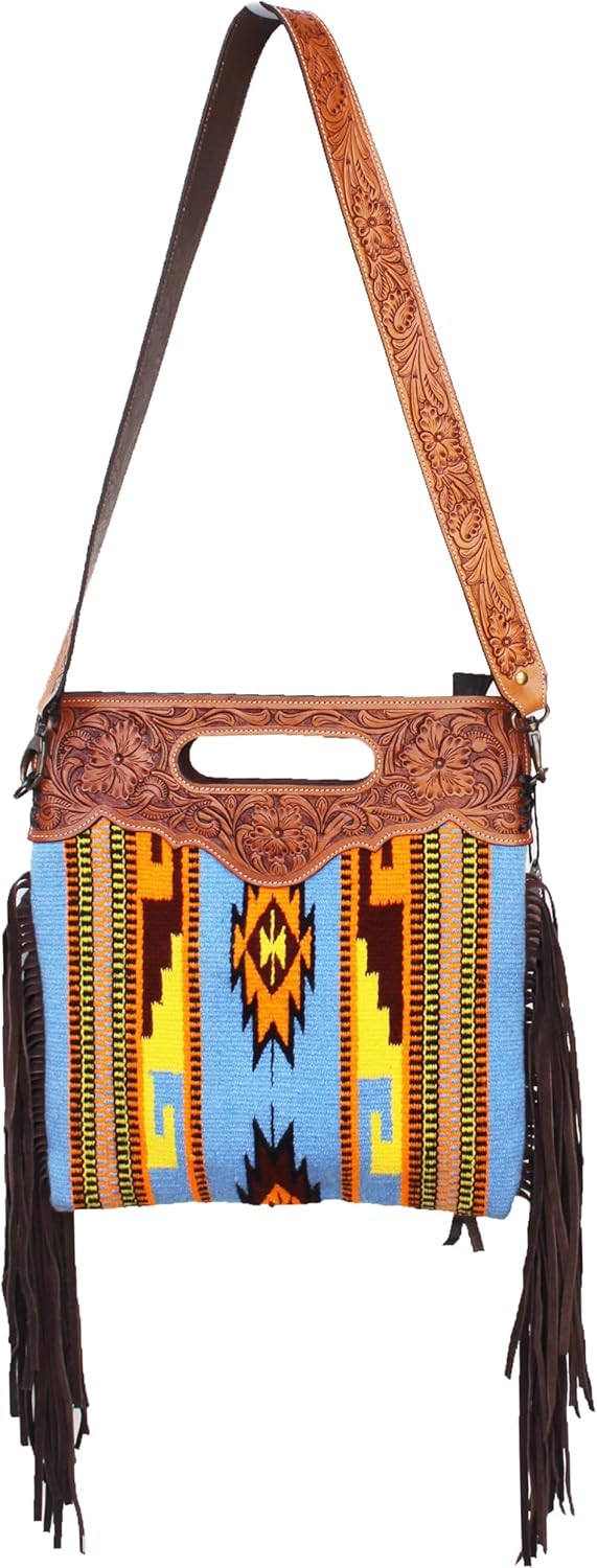 CHALLENGER Women's Wool Western Floral Tooled Leather Shoulder Purse Handbag 27FK88