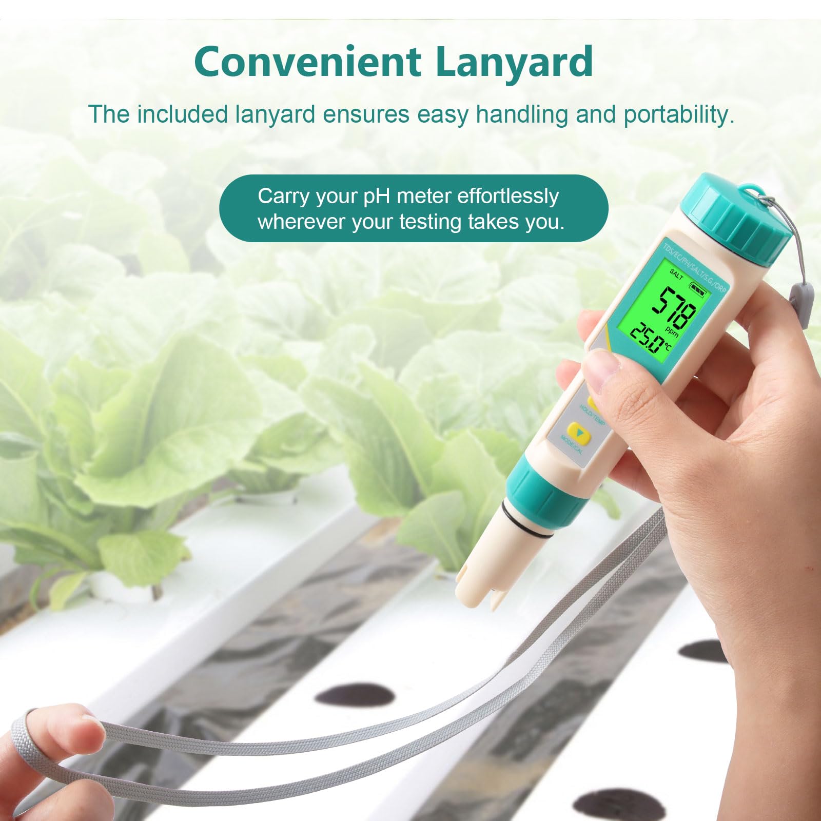 Medidor de pH, 7 en 1 pH/TDS/EC/ORP/S.G/medidor de salinidad/temperatura, medidor digital de pH con ATC y retroiluminación LCD para agua potable, hidroponía, piscina y acuario