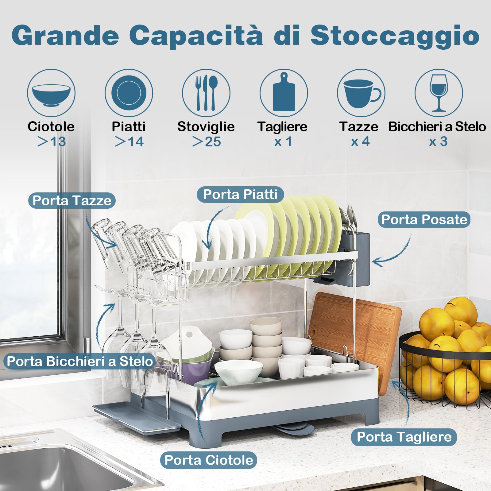 COSTWAY Scolapiatti da Appoggio a 2 Livelli in Acciaio Inox
