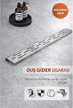 40 cm Lineer Duş Gider Izgarası – 304 Paslanmaz Çelik Banyo Yer Süzgeci, 5 cm Genişlik Üst Kanal Duş Gideri
