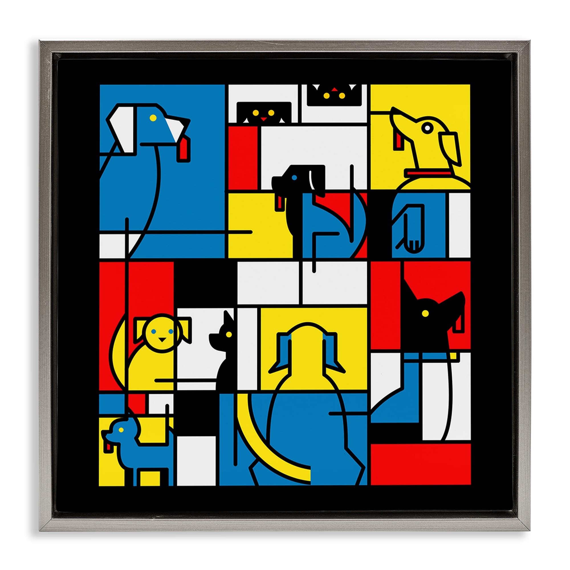 Stupell Industries 'Color Block Dogs Abstract', Floating Frame Canvas Art, Gray, 25 x 25 Inches, Easy to Hang and Sturdy, Made in USA, by Tobe Fonseca