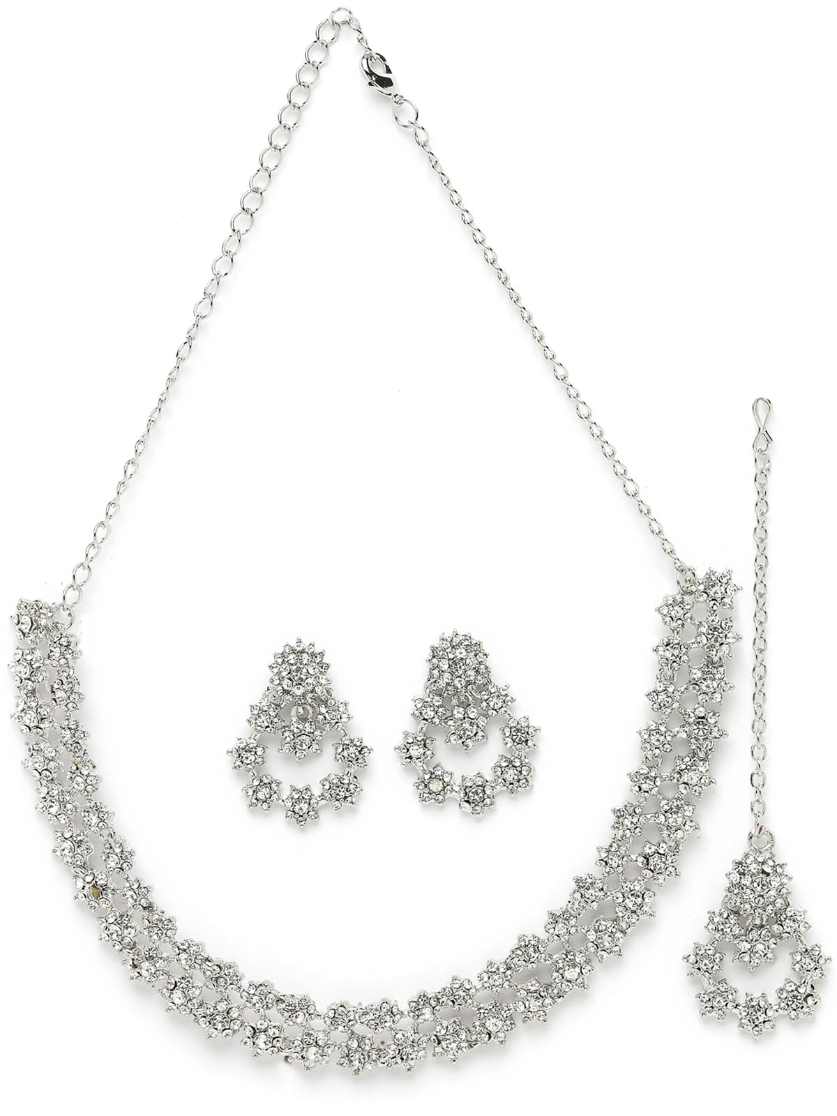 See full amazon price history chart for Sukkhi Gorgeous Rhodium Plated Silver AD White Stones Floral Collar Bone Necklace Set With Earring And Maangtika | Jewellery Set For Women (NS105609) Sukkhi Gorgeous Rhodium Plated Silver AD White Stones Floral Collar Bone Necklace Set With Earring And Maangtika | Jewellery Set For Women (NS105609) (B0CBBC2G3B) Amazon Price History, Amazon Price Tracker