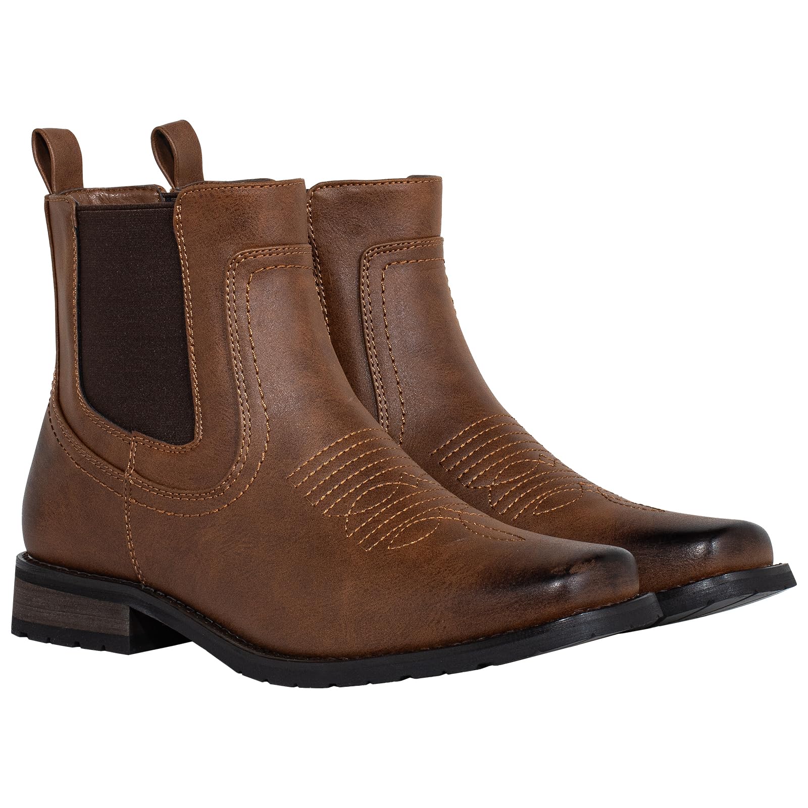 J's.o.l.e Chelsea Bottes de cowboy pour homme Bout carré Brodées Western Fashion Bottines marron