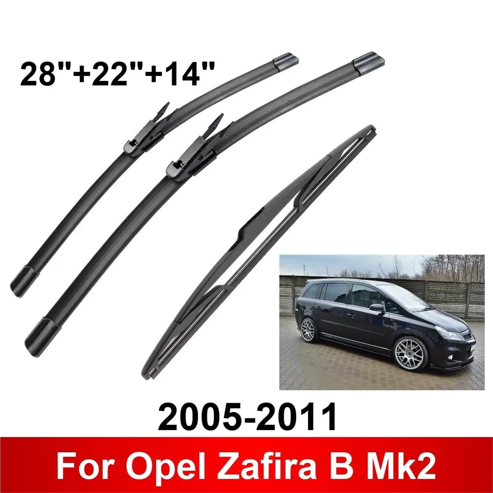Zestaw wycieraczek Pasuje do Opla Zafiry B Mk2 2005-2011 Przednie tylne pióra wycieraczek, akcesoria samochodowe, 3 sztuki wycieraczek samochodowych Części samochodowe(4 PCS)