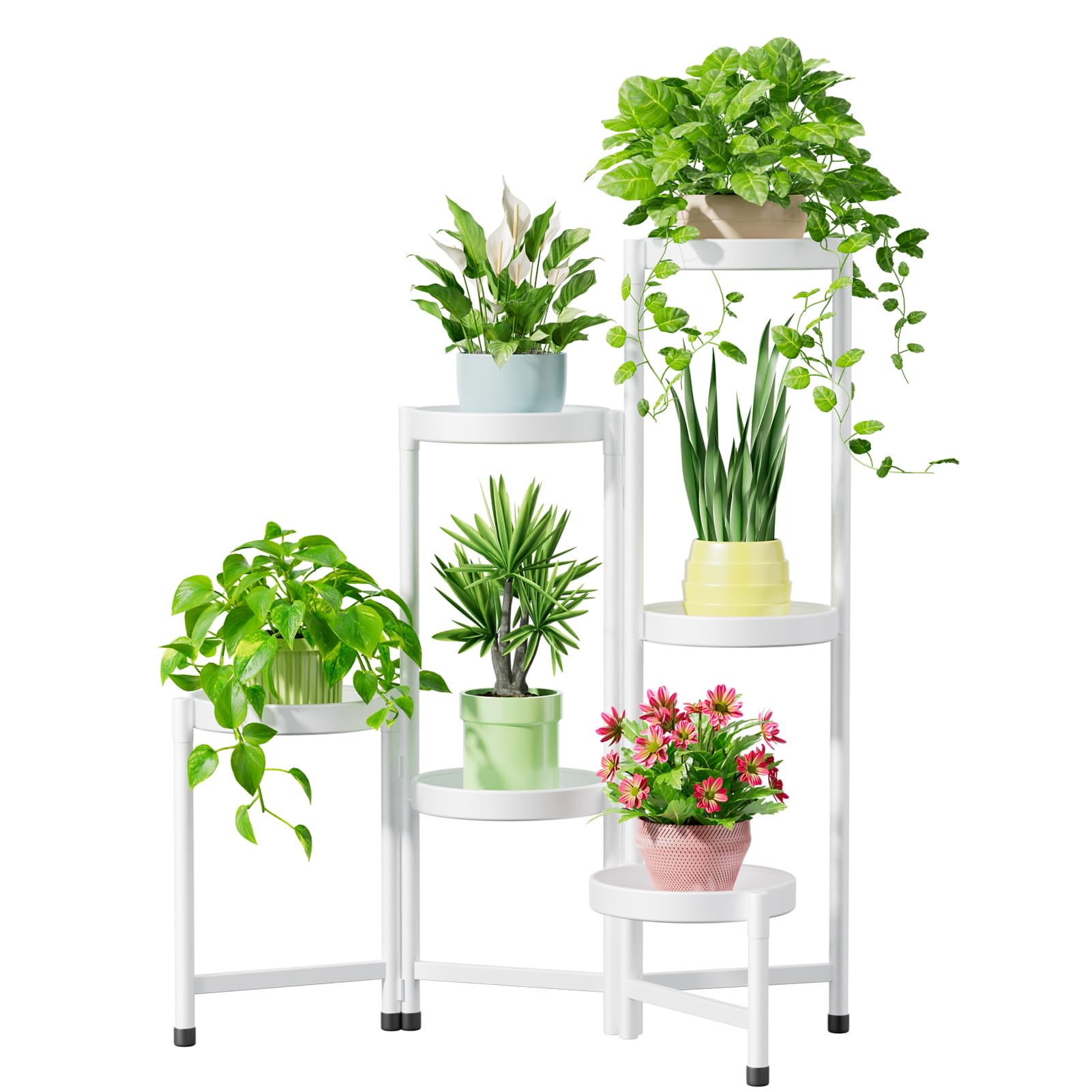 iDavosic.ly 6 Tier Plant Stand Indoor Tall, Corner Metal Tiered Plant Stands Outdoor for Multiple Plants, Folding Iron Flower Display Holders Rack Shelf, White — image 1