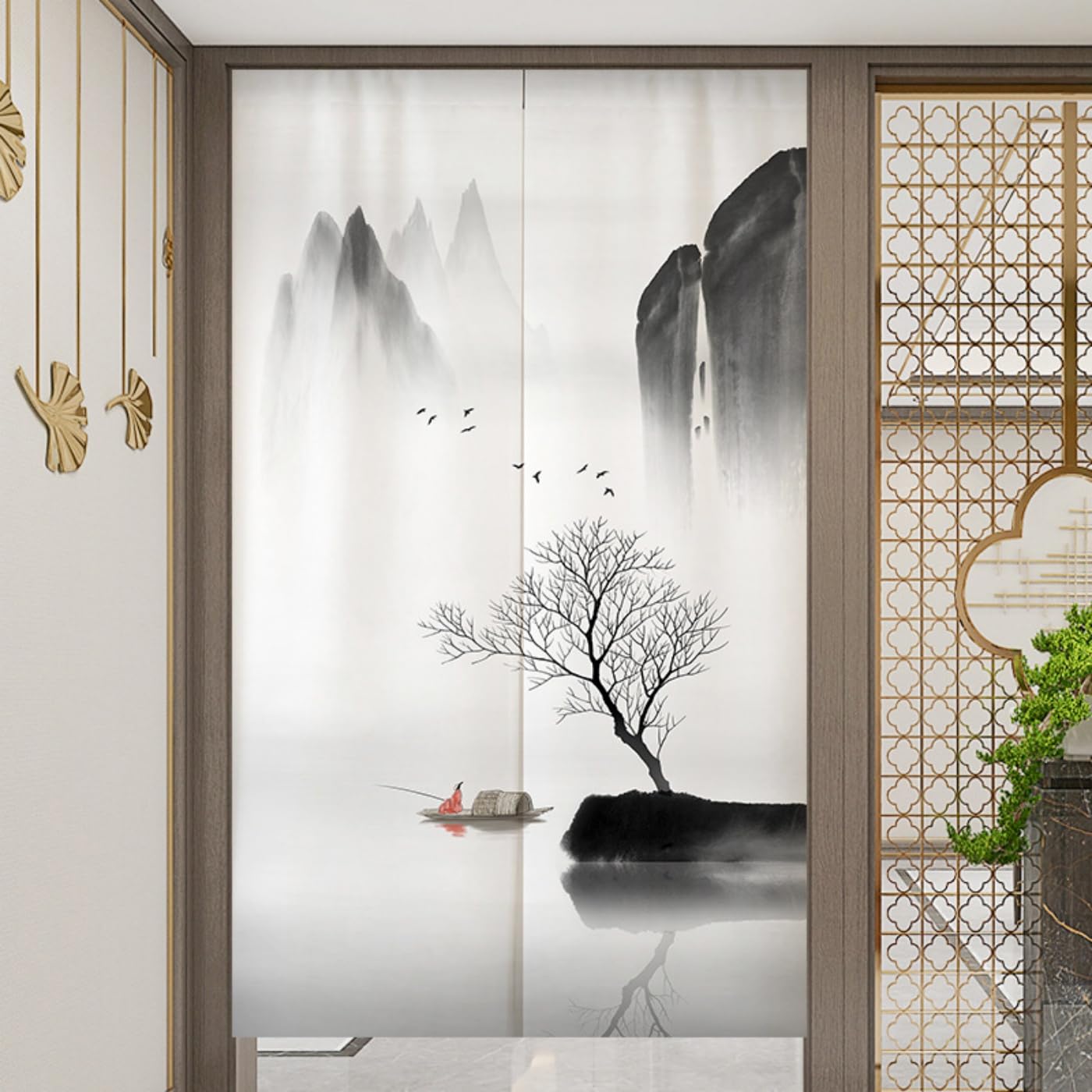 Guest Ruyunlai Japanese Noren Doorway Curtain, M2 Ink Painting, 80x120cm