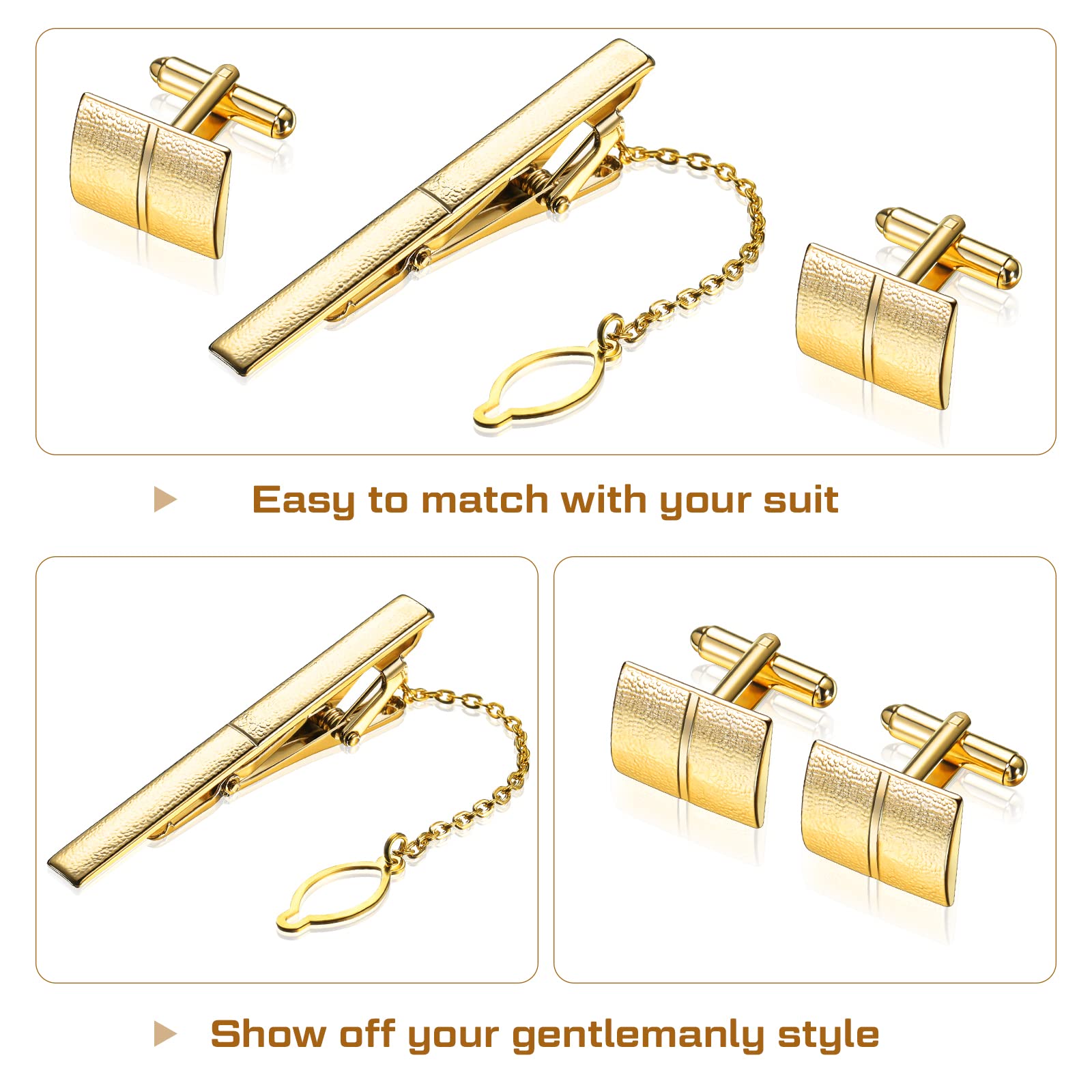 Set di Gemelli in Oro e Fermacravatta Dorato per Camicia Personalizzata con Sacchetto di Regalo Clip per Cravatta da Lavoro Regalo di Accessori di Gioielli da Matrimonio per Uomo