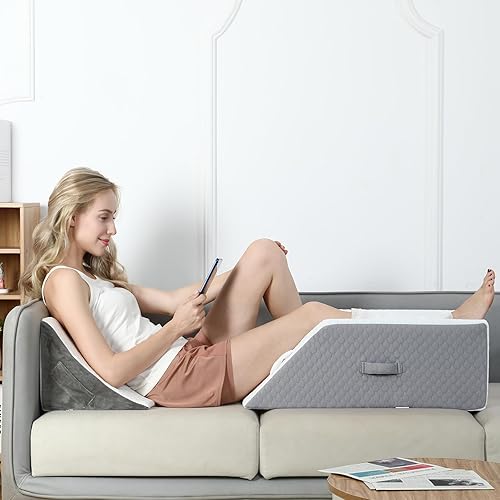 Miniatura 6 de Forias Almohada de elevación de una sola pierna para después de la cirugía almohada de espuma viscoelástica para dormir con asas dobles soporte de