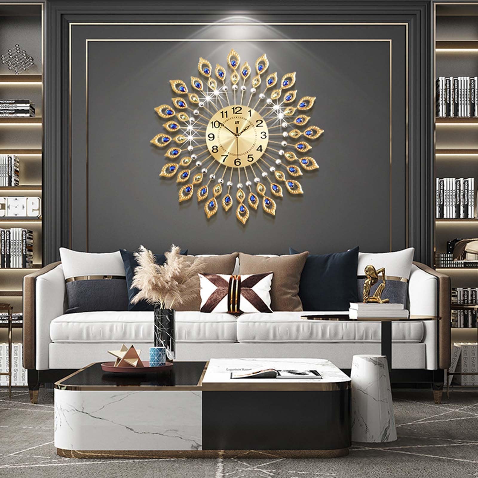 TBDdsd Wall clocks, Large Modern Silent Kitchen Big Wall Watch Clock for Bedroom Decorative Office Non Ticking Battery Operated Crystal Decor Gold 68cm