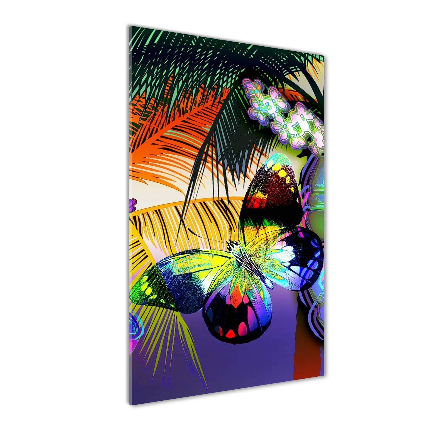 Tableau panoramique fleurs colorées Tulup en verre de 60x120 cm
