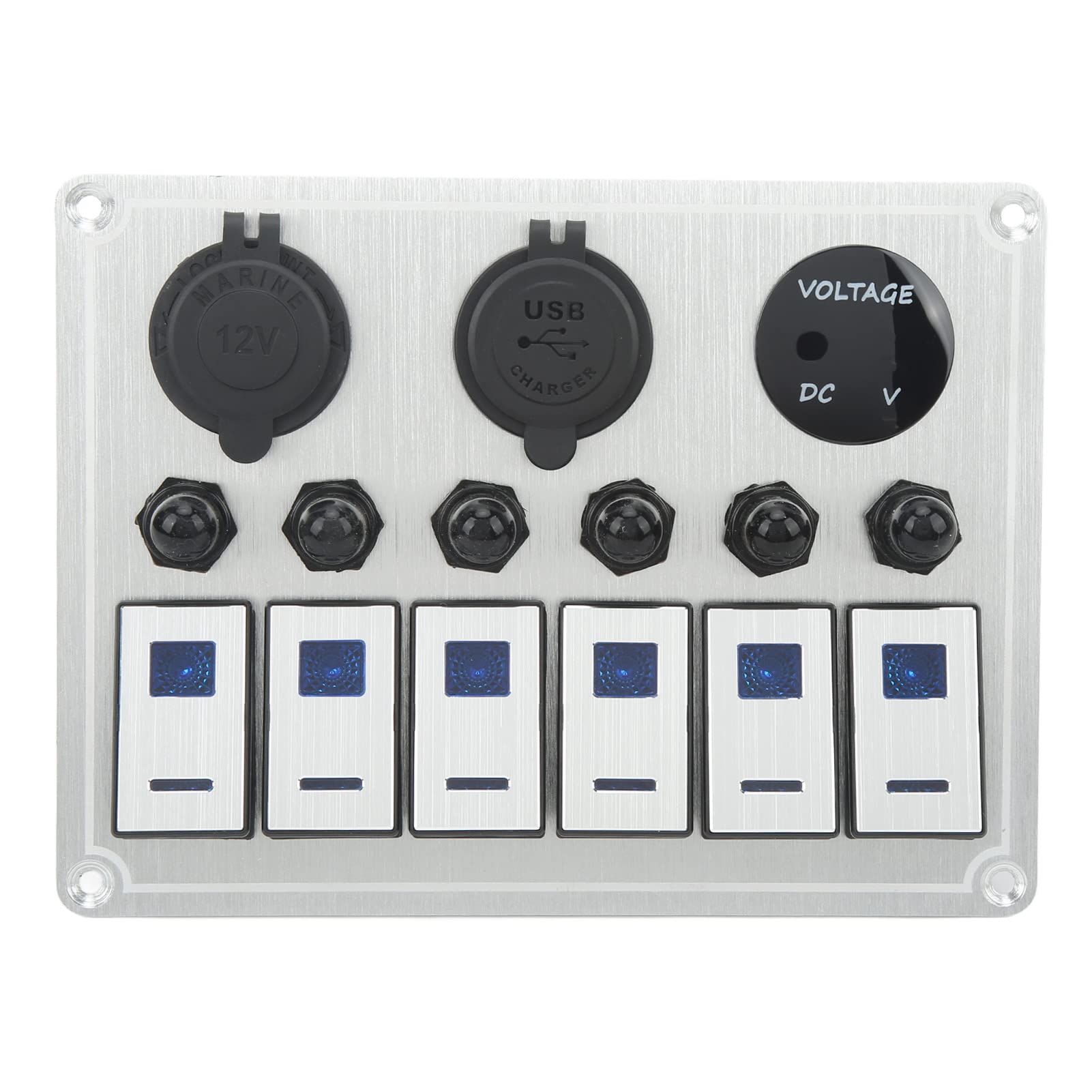 Panel Przełącznika Dźwigniowego 6 Gang On Off Panel Przełącznika Kołyskowego Wodoodporny Panel Przełącznika Dwupozycyjnego z 2 Niebieskimi Diodami LED do Samochodu RV UTV