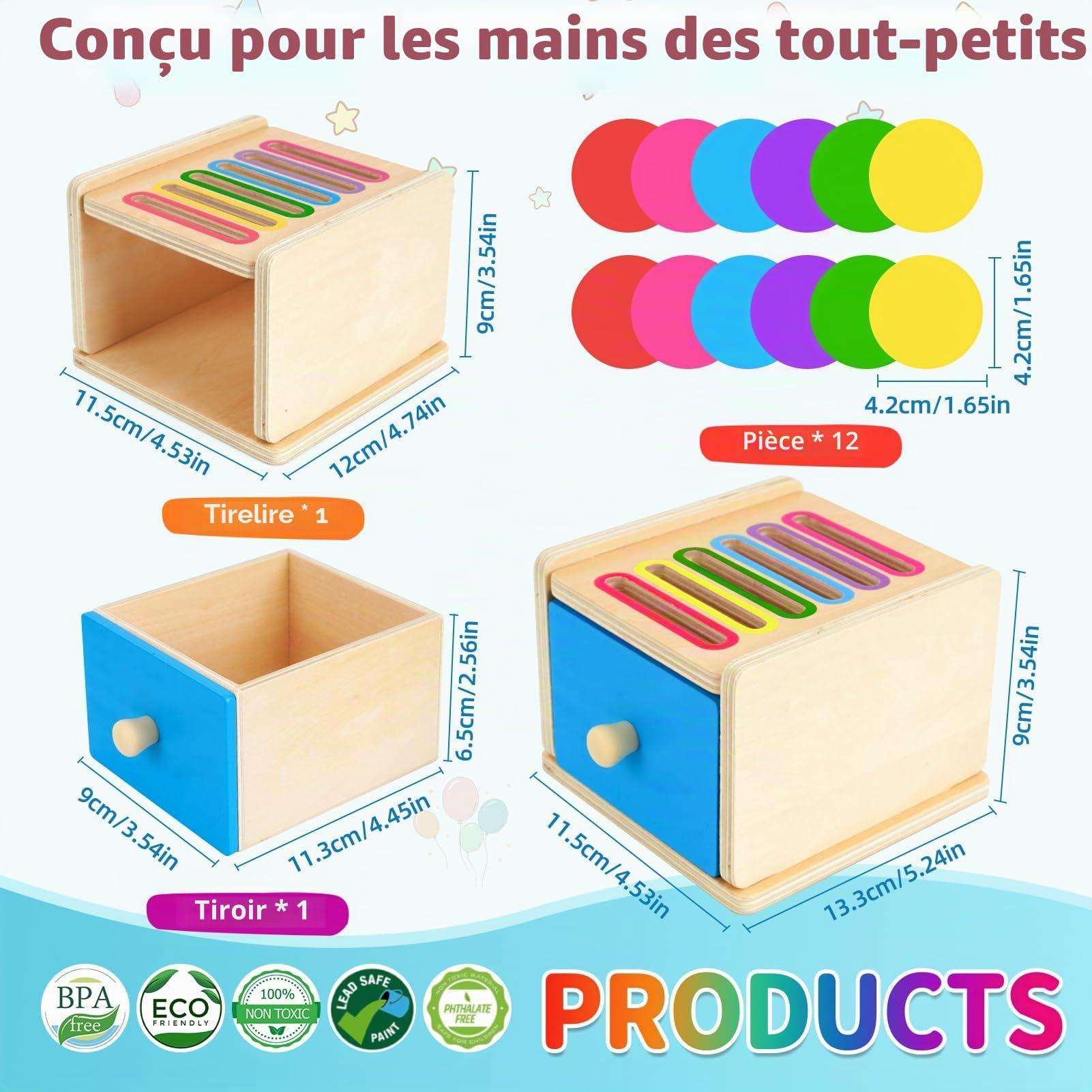 FCSONU Jouet Bebe 1 2 3 Ans, Jeux Enfants 1 2 3 Ans, Jeux Montessori 2 1 3 Ans, Jeux Educatif 2 Ans Apprendre Les Couleurs, Cadeau Fille Garçon 1 2 Ans Anniversaire & Cadeaux Noel