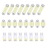 winterrock 24PCS Car LED Bulb, Interior LED Lights Kit, Auto Combination Bulb Kit, Bulbs Interior Replacement Accessories, for Map Indoor Dome Trunk License Light (White)