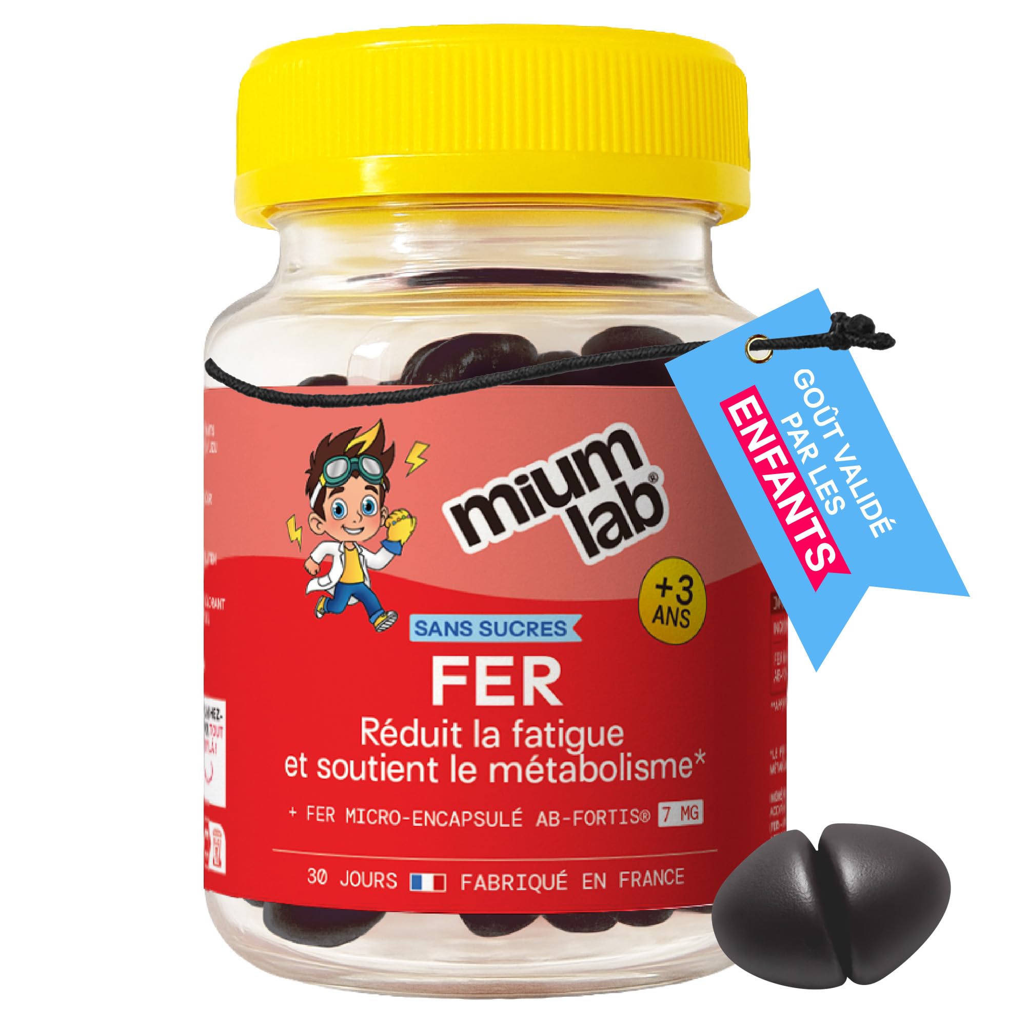 MIUMLAB - Gummies Fer Enfant 7mg AB-Fortis - Complément Alimentaire Enfant - Fatigue & Concentration – Haute Tolérance Digestive – Sans Sucres – Goût Fruits Rouges – 30 Jours - Fabriqué en France