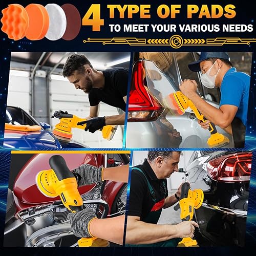 Miniatura 7 de Kit de pulidor inalámbrico para batería Dewalt de 20 V (sin batería), pulidora orbital de coche, 6 velocidades variables de 1800 a 6500 RPM,
