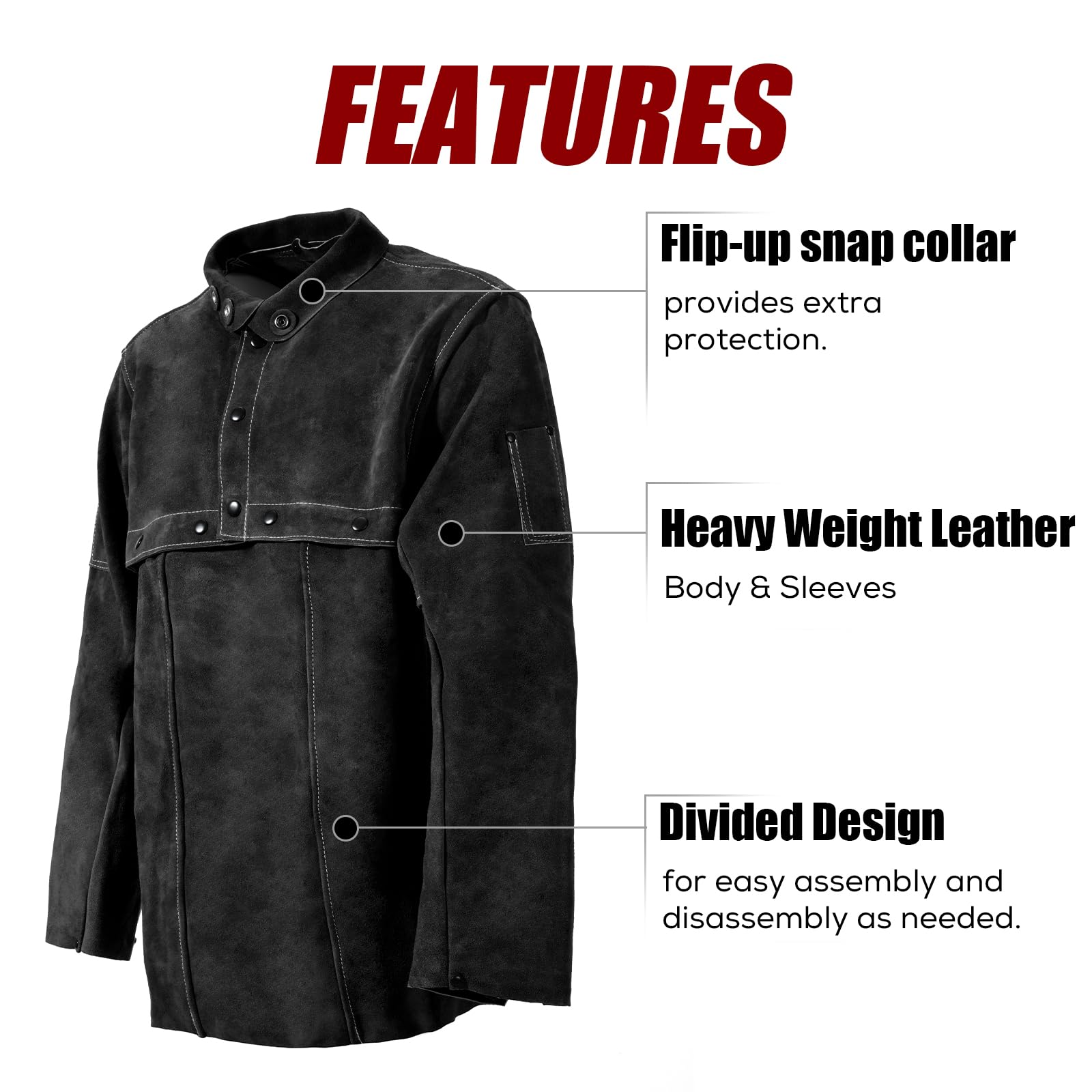 LeaSeek Leder Schweißjacke, Flammbeständige Hochleistungs-Split Rindsleder Leder Offene Zurück Schweißer Jacke für Männer & Frauen