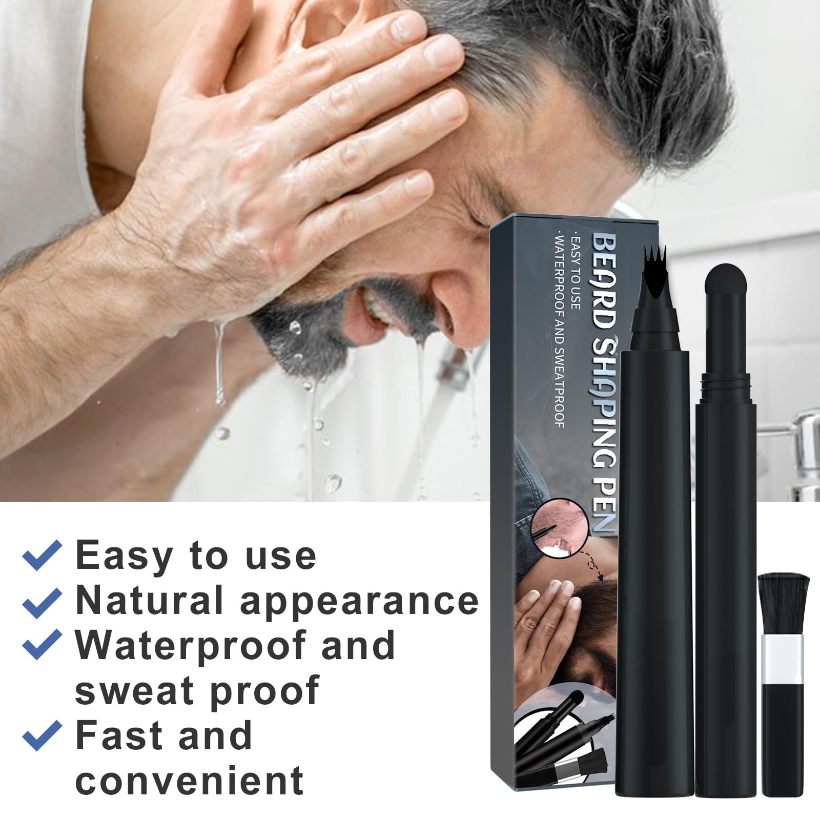 Set di penne stilografiche per barba, set di penne stilografiche per barba, matita, facile da riempire e definire la barba con penna per addensare la barba, kit per baffi e sopracciglia
