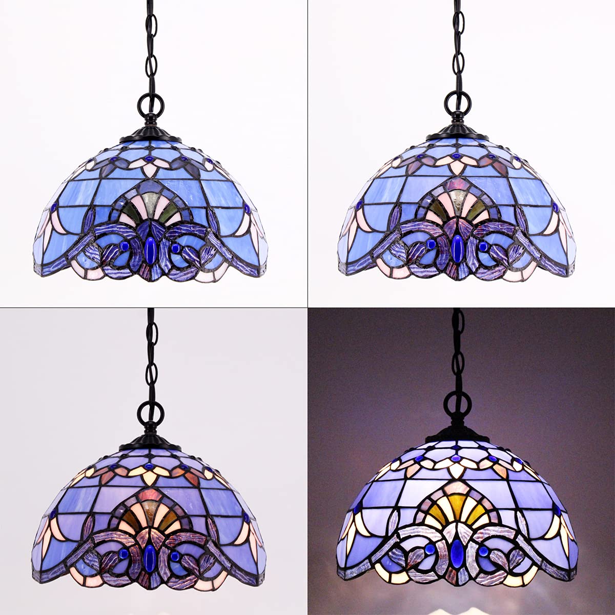 Tiffany - Lámpara colgante con enchufe azul y morado barroco, lámpara colgante de 12 pulgadas, serie S003C 3