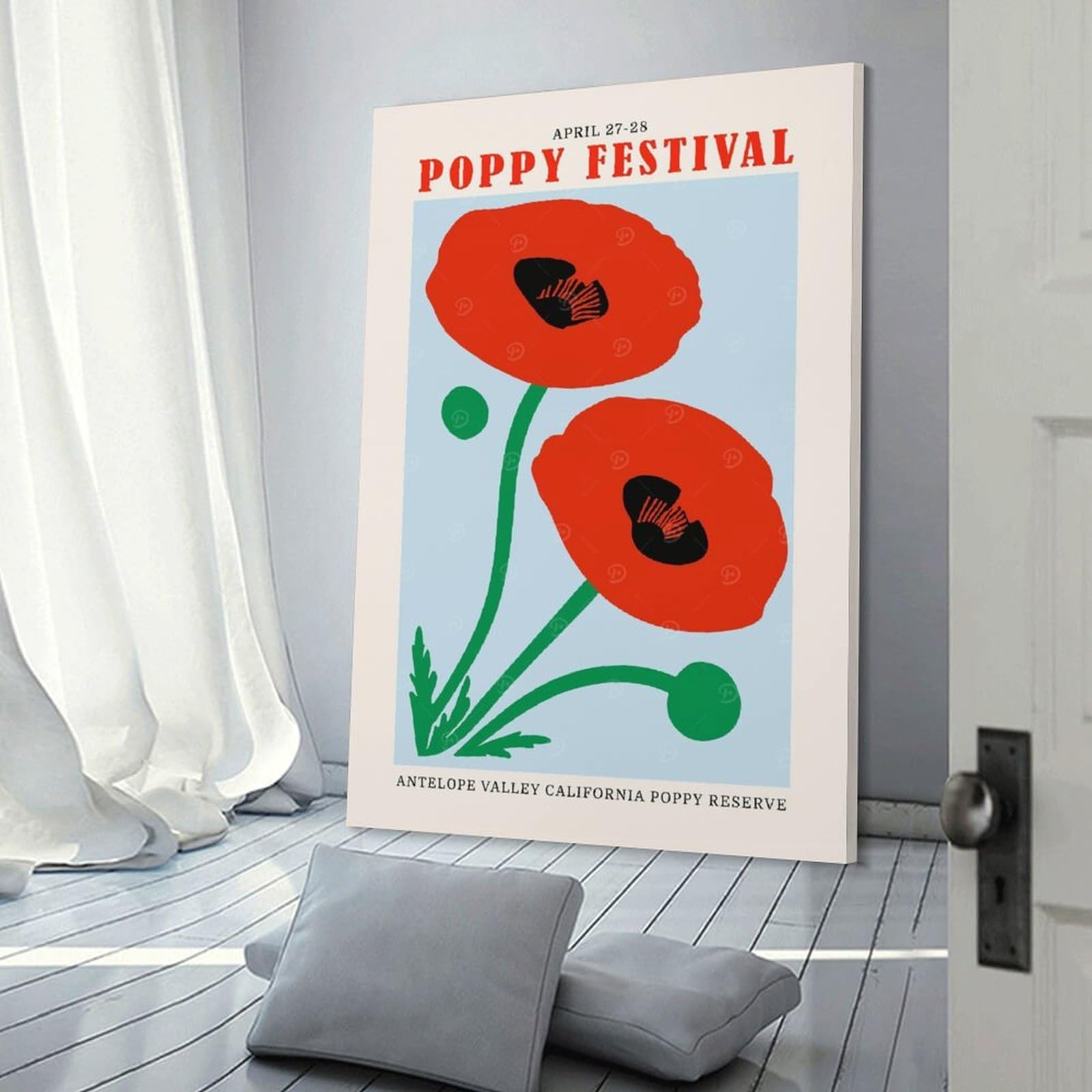 Junmoney Decorative Canvas Print California Poppy Festival, 24x36inch(60x90cm), for Entrance Walls, Hall Decor Or Foyers, A Stylish Accent for Home Entrances