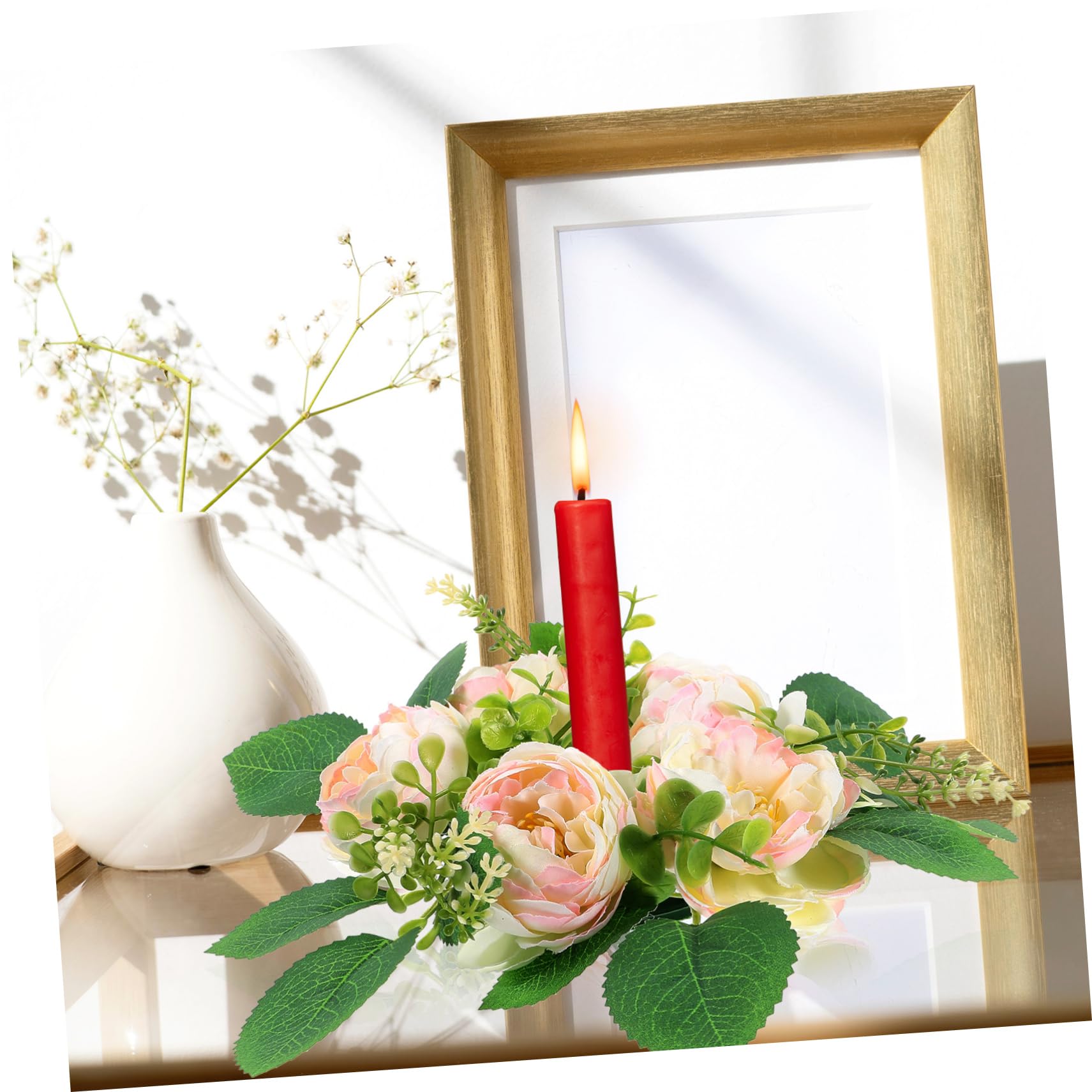 Cabilock 4 Guirnaldas De Velas Pilar De Flores De Peonía Artificiales Decoración Elegante para El Centro De Mesa De La Fiesta En El Hogar.
