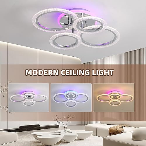 Miniatura 2 de Lámpara de techo moderna, 50 W, lámpara de techo regulable para sala, lámpara de techo de 4 anillos para sala de estar, dormitorio, cocina,