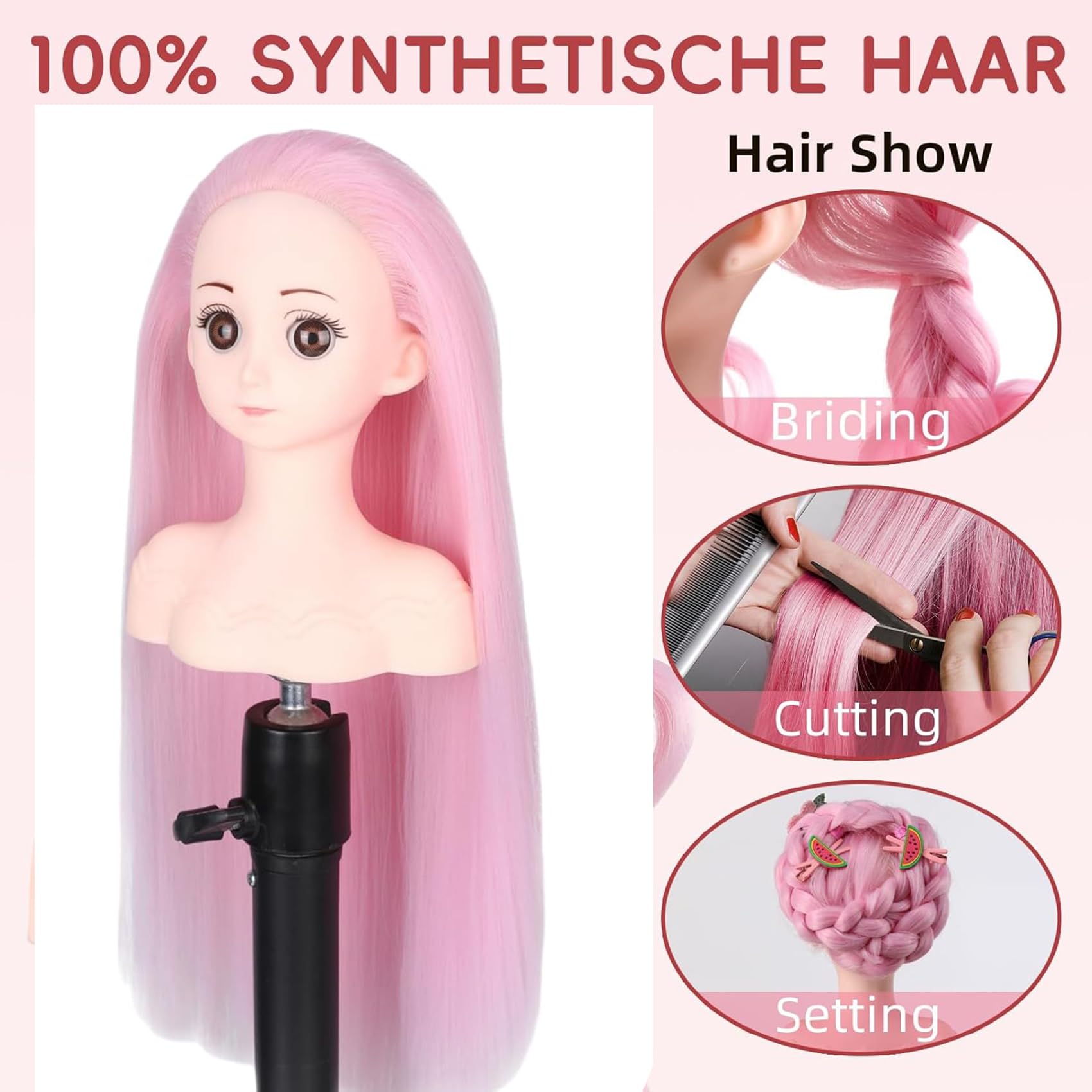 Mannequin Head with Hair 16" Cosmetology Mannequin Head to Practice Hairstyles Doll Head Training Head for Hairdresser - Image 4