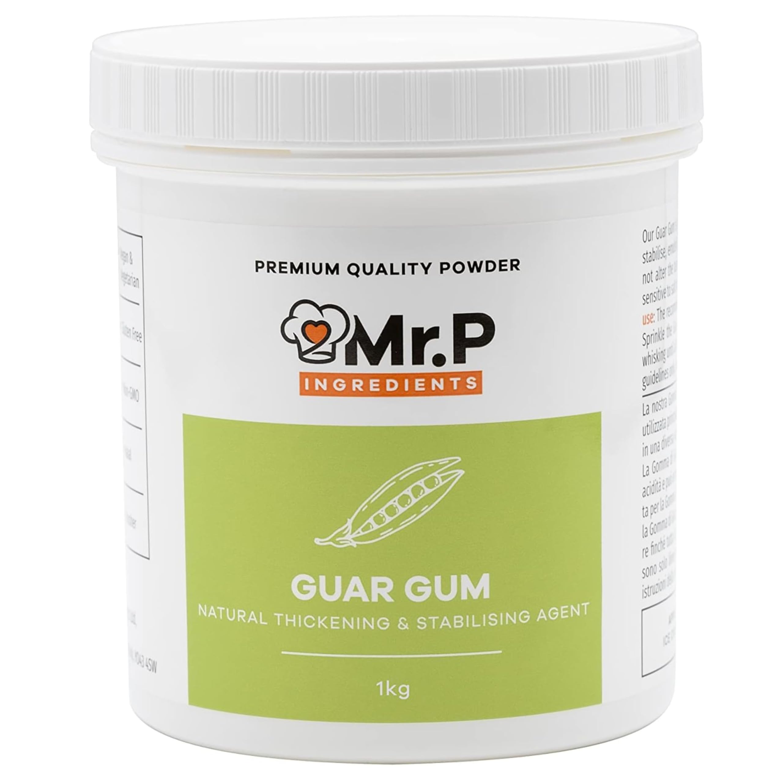 Mr.P Ingredients Guar Gum 1Kg Powder Thickener and Stabiliser Agent Vegan Vegetarian Halal Kosher Gluten Free (Recyclable Pot)
