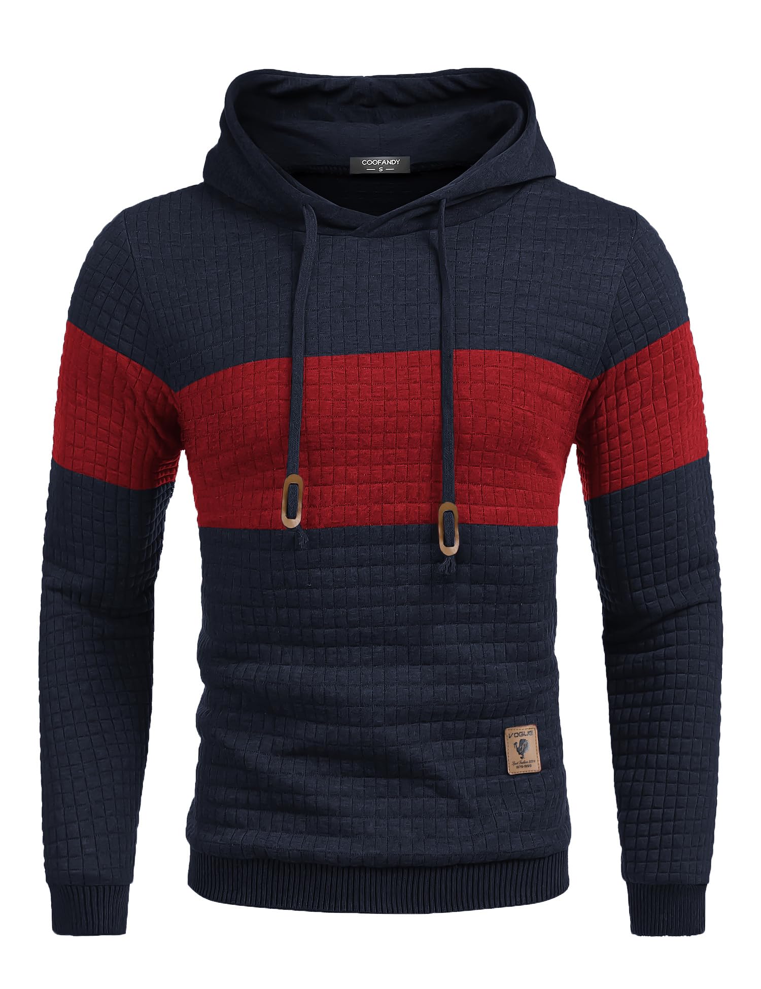 COOFANDY Męska bluza z kapturem z długim rękawem, sportowa bluza z kapturem, broń, klasyczna bluza ze ściągaczem, sweter roboczy, ciemnoniebiesko-czerwony, L, ciemnoniebieski-czerwony, L