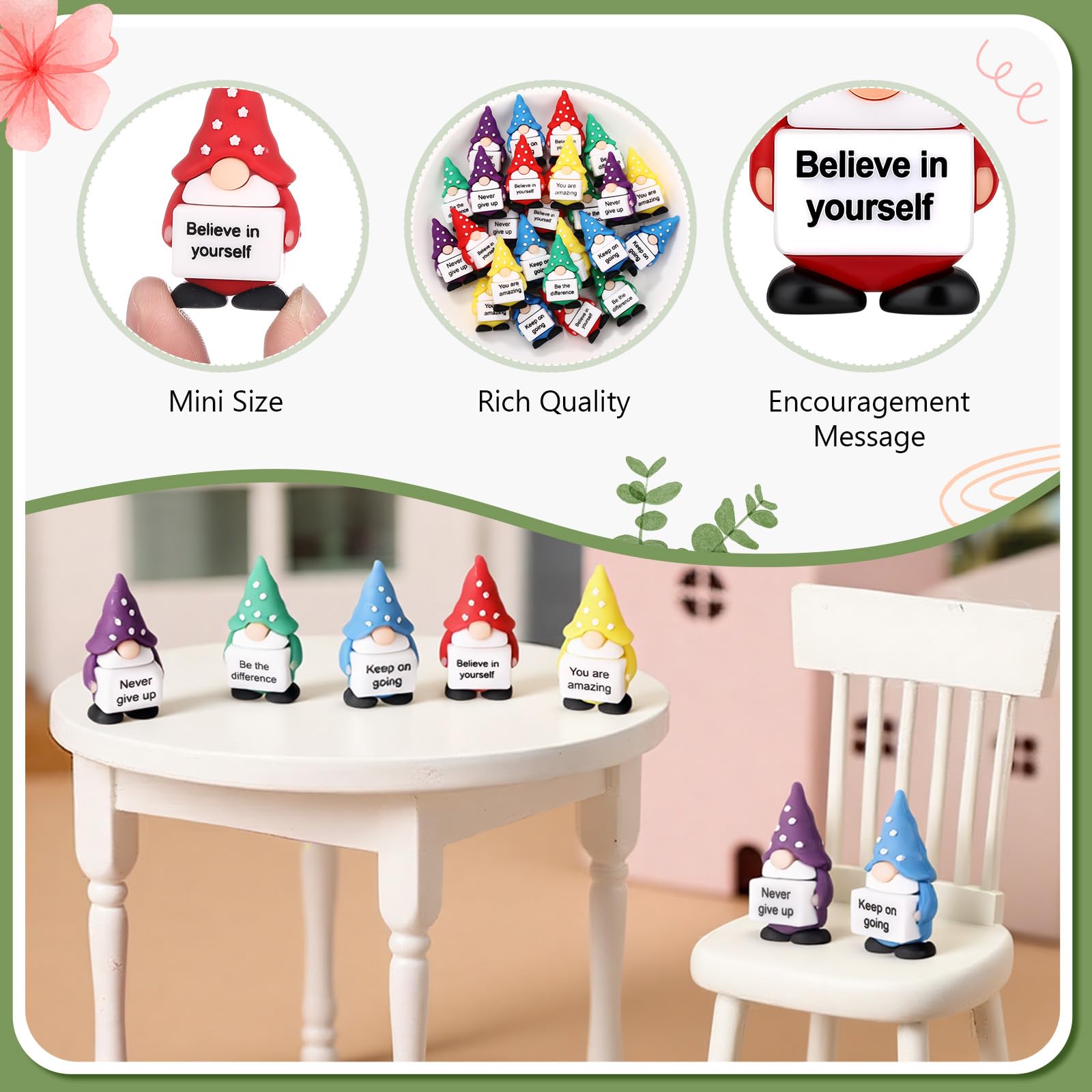 Gejoy 50 Pcs Mini Rubber Gnome Toys Positive Mini Gnomes Figures to Hide Emotional Uplifting Gifts Decorations and Encouragement Motivational Gifts for Colleague Staff Teacher